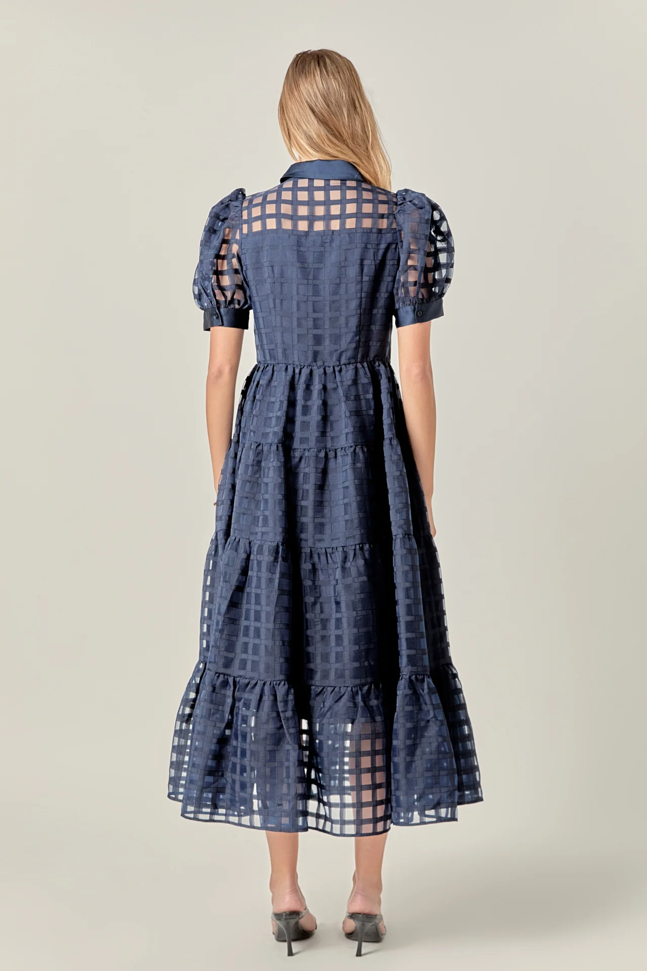 Gridded Organza Tiered Maxi Dress - Image 51