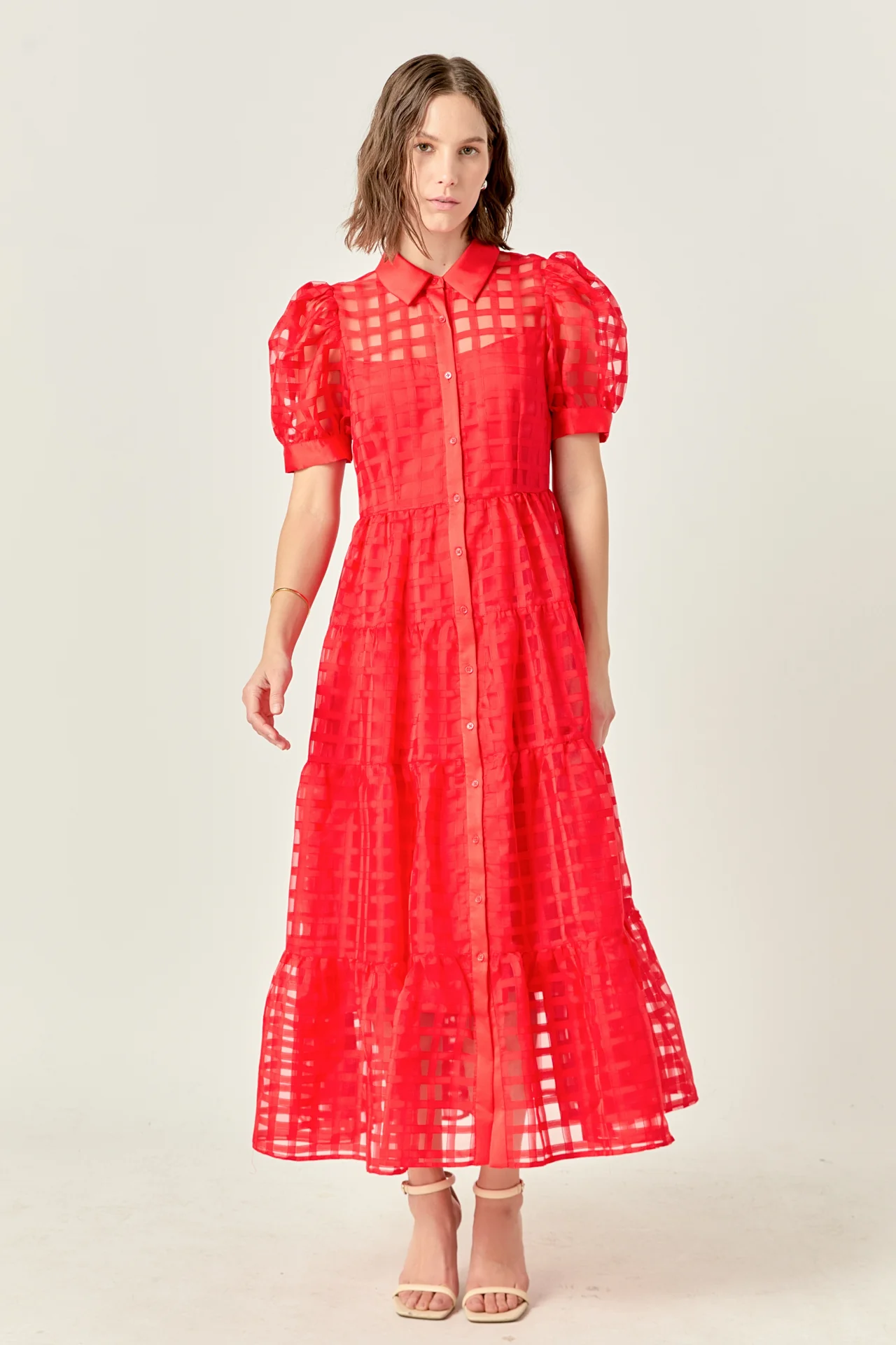 Gridded Organza Tiered Maxi Dress - Image 53
