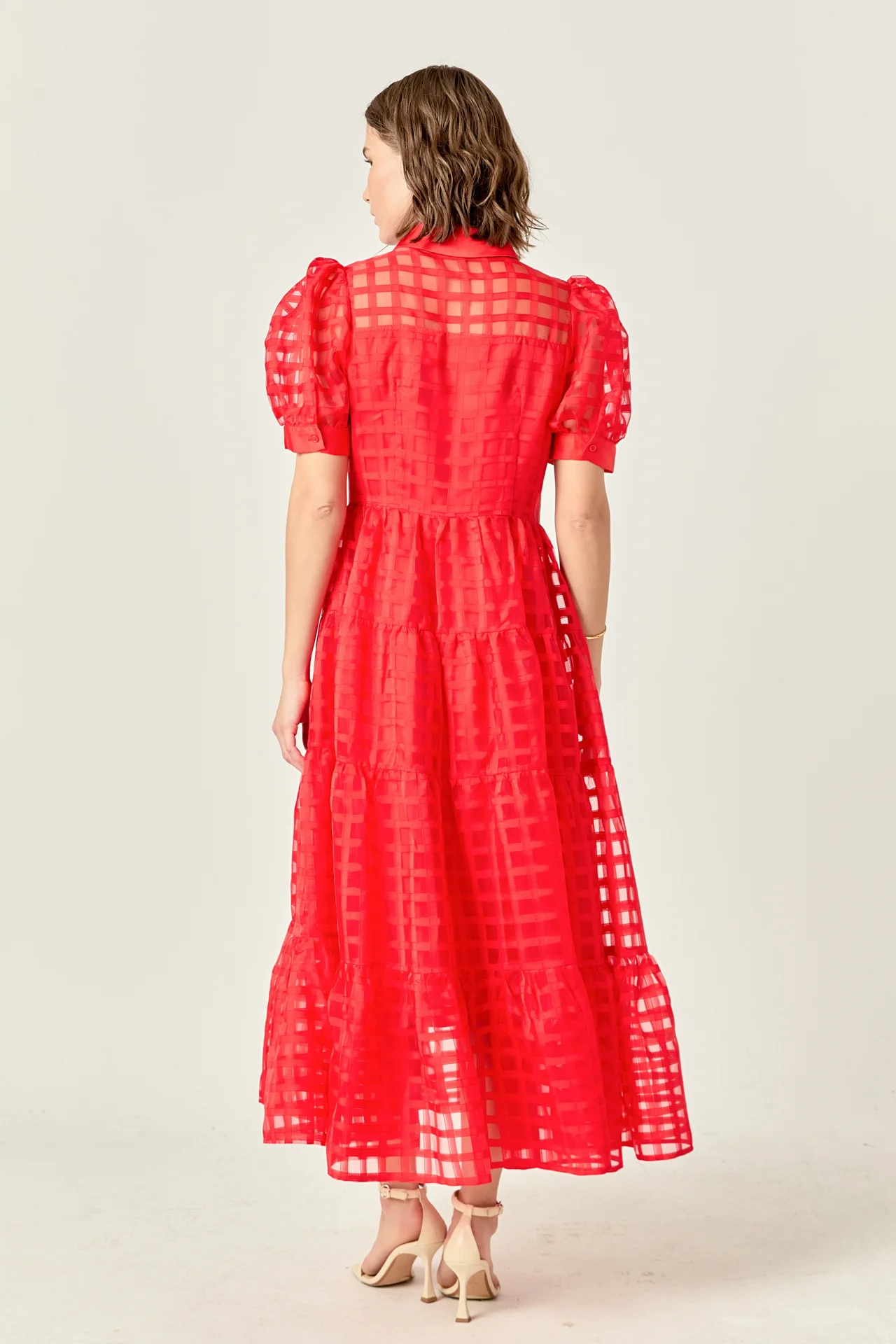 Gridded Organza Tiered Maxi Dress - Image 56