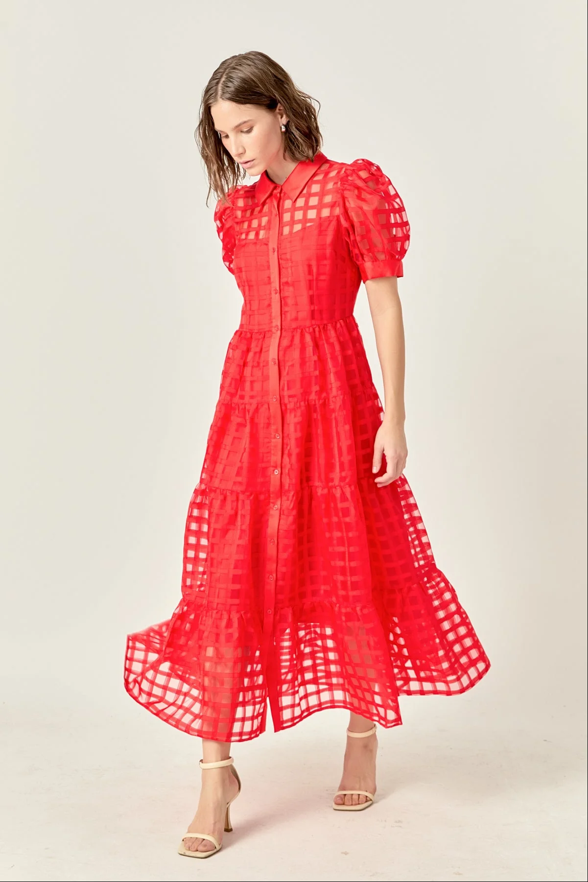 Gridded Organza Tiered Maxi Dress - Image 57