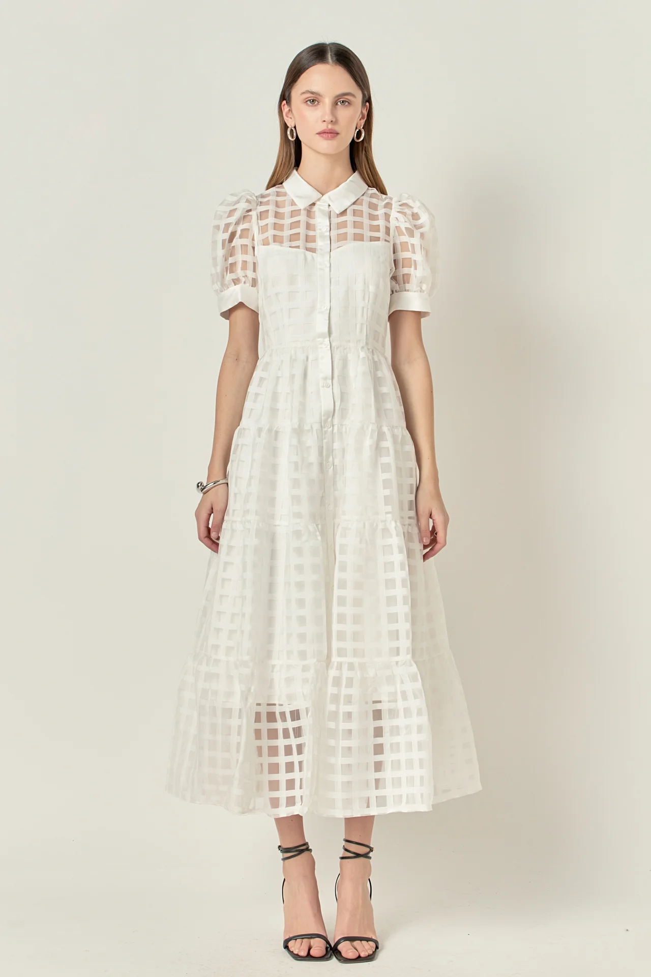 Gridded Organza Tiered Maxi Dress - Image 58