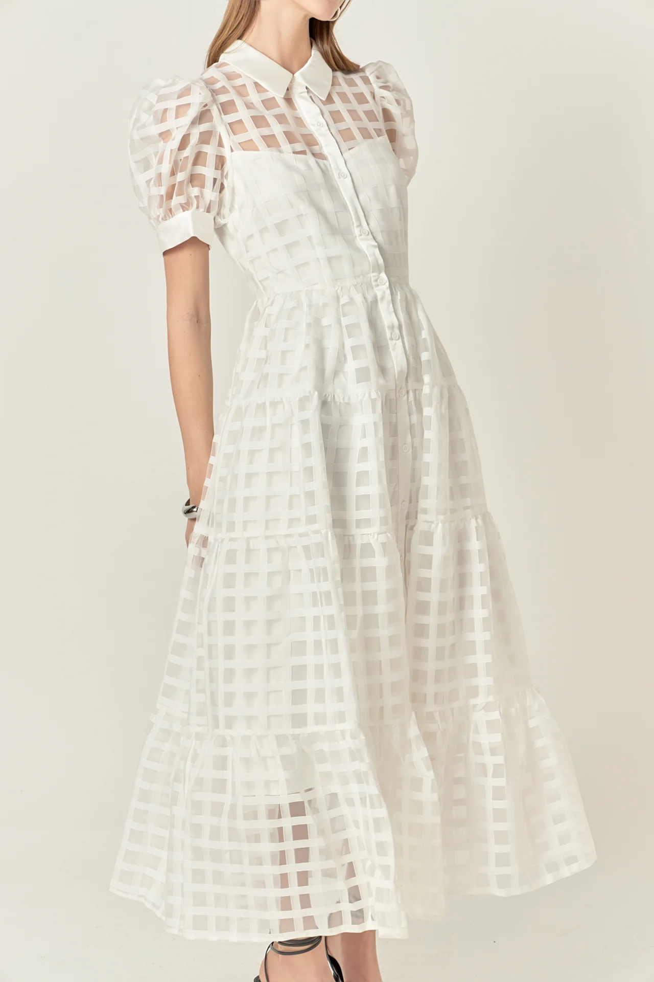 Gridded Organza Tiered Maxi Dress - Image 59