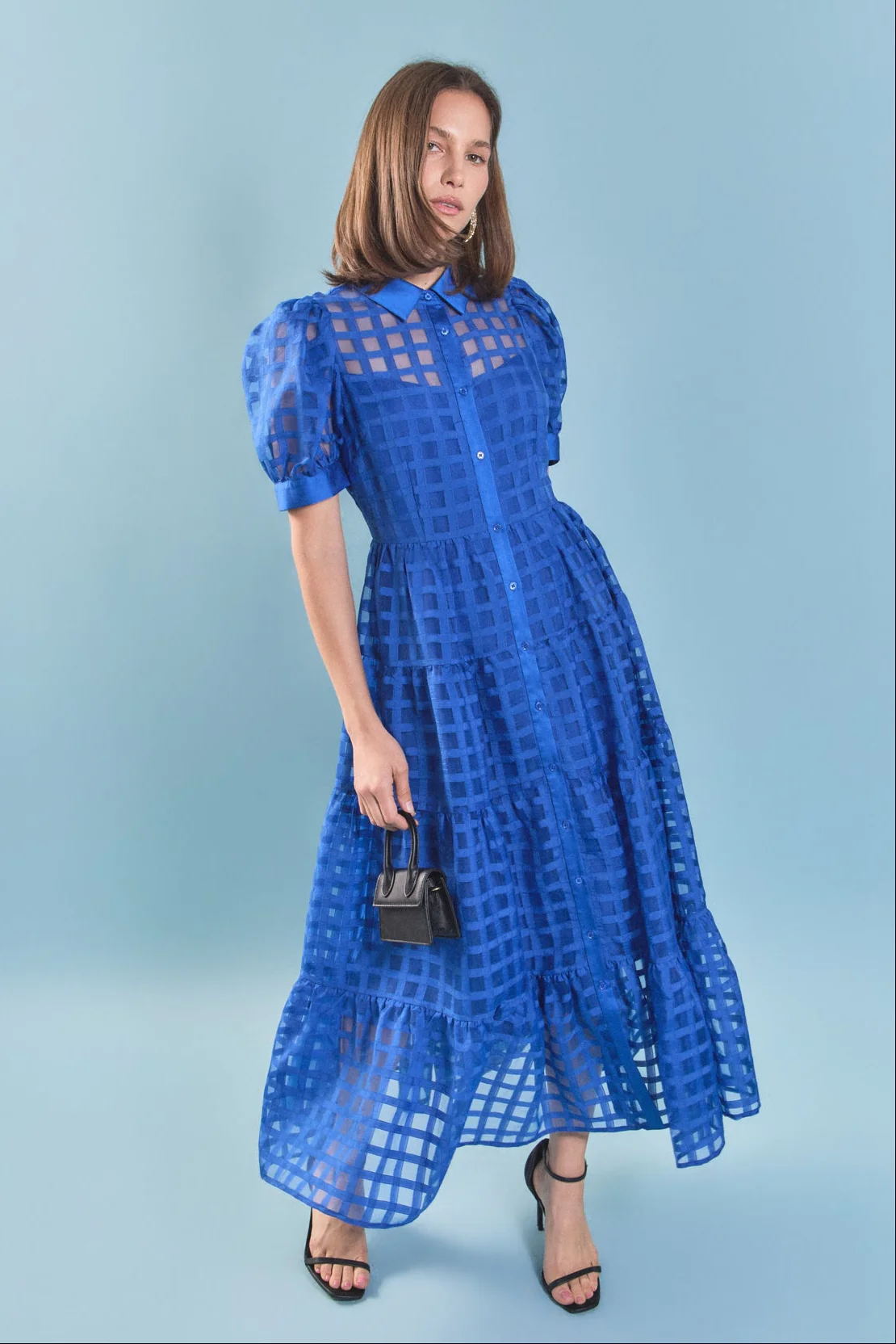 Gridded Organza Tiered Maxi Dress - Image 6