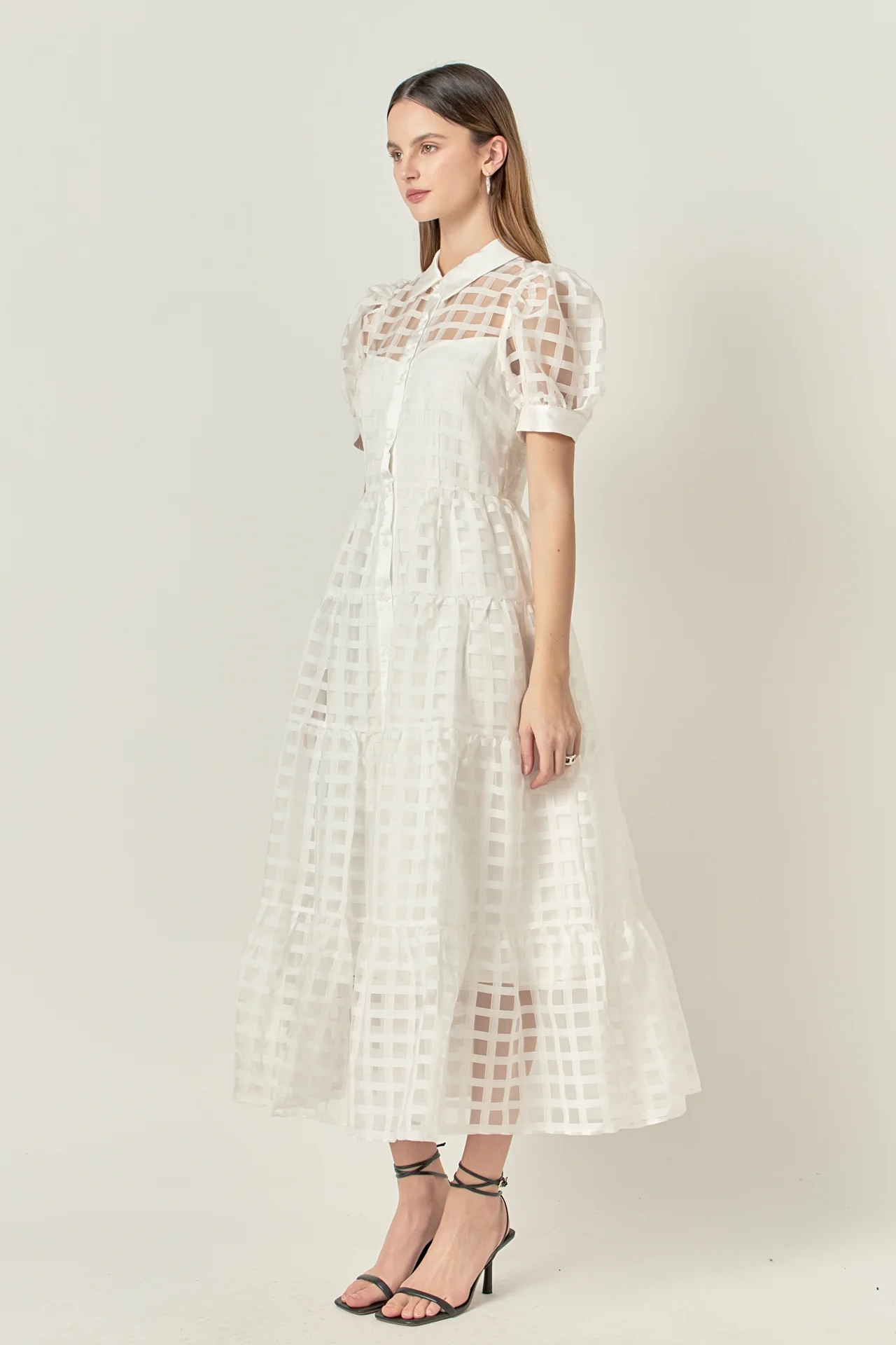Gridded Organza Tiered Maxi Dress - Image 60