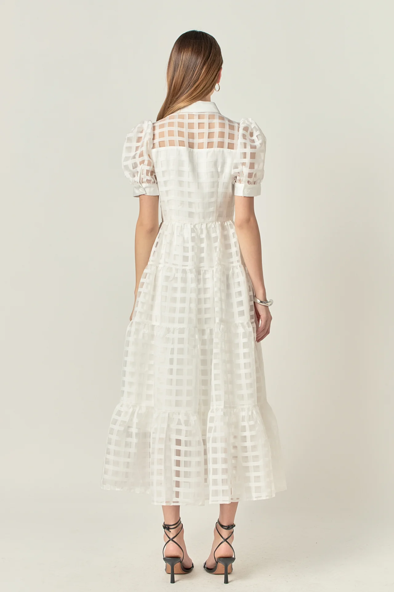Gridded Organza Tiered Maxi Dress - Image 61