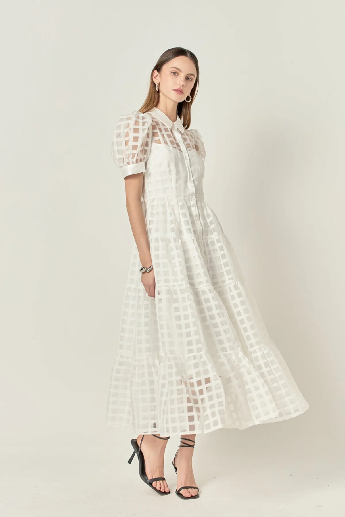 Gridded Organza Tiered Maxi Dress - Image 62