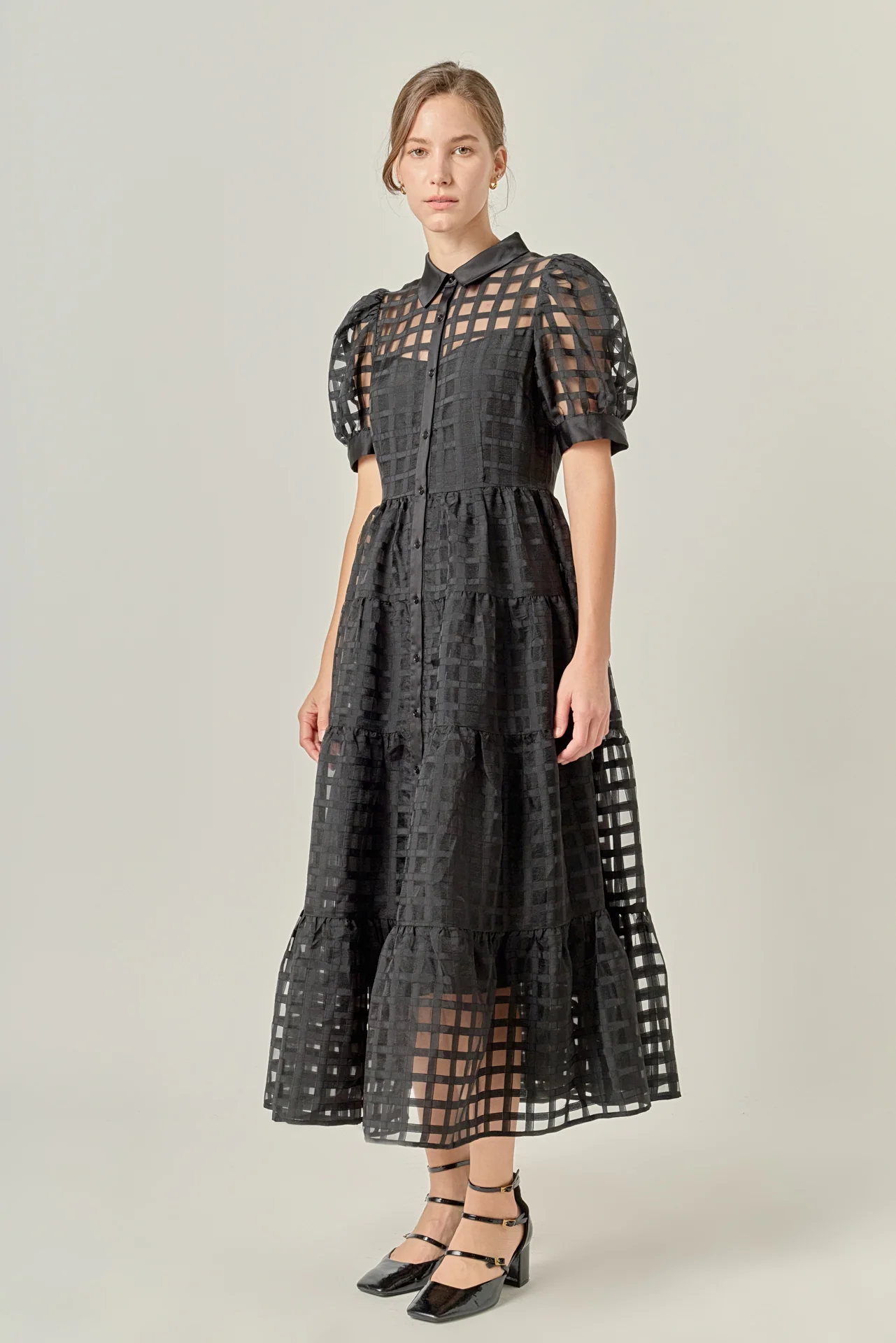 Gridded Organza Tiered Maxi Dress - Image 65