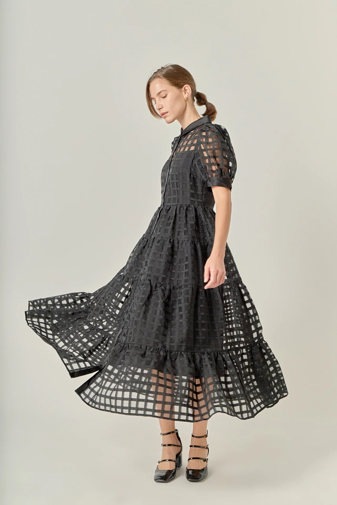 Gridded Organza Tiered Maxi Dress - Image 67