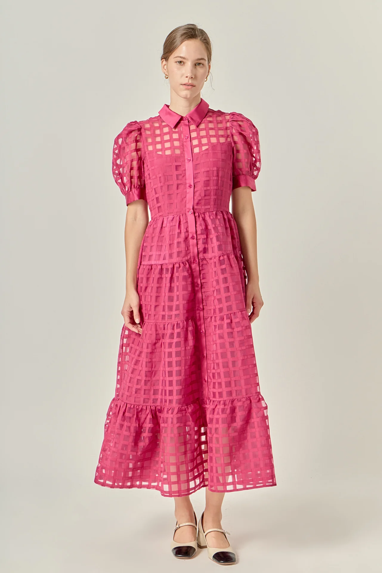 Gridded Organza Tiered Maxi Dress - Image 68