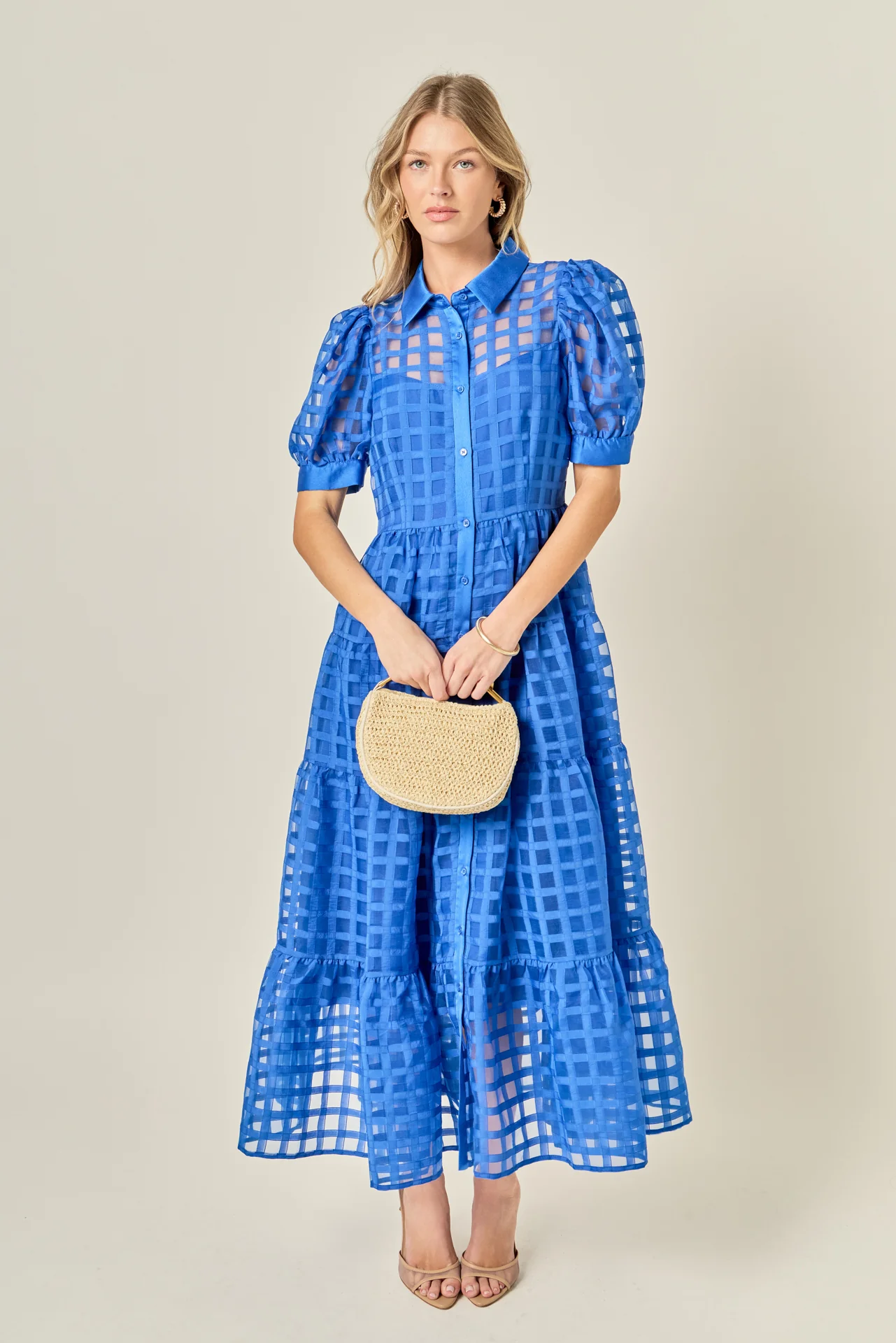 Gridded Organza Tiered Maxi Dress - Image 7