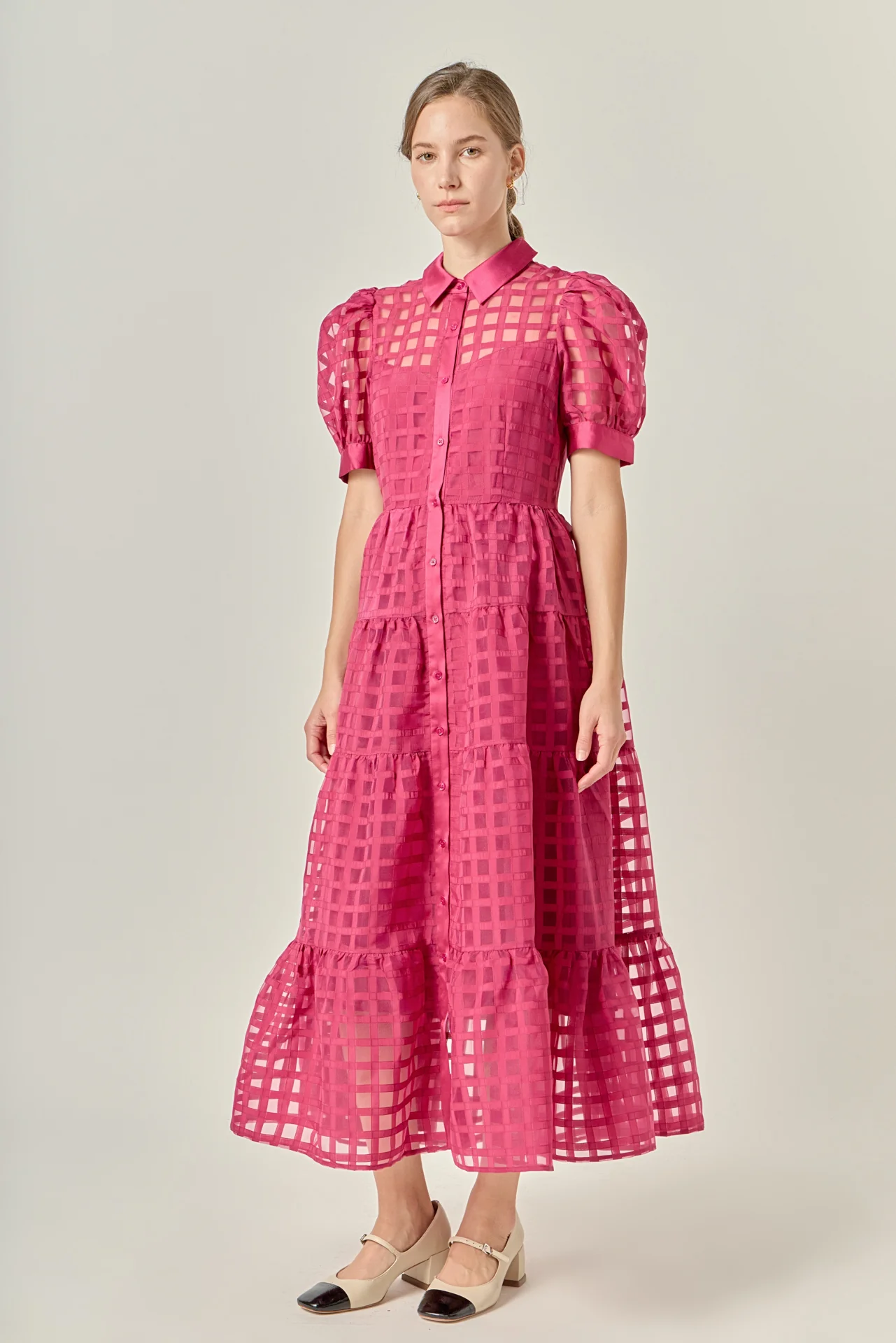 Gridded Organza Tiered Maxi Dress - Image 70