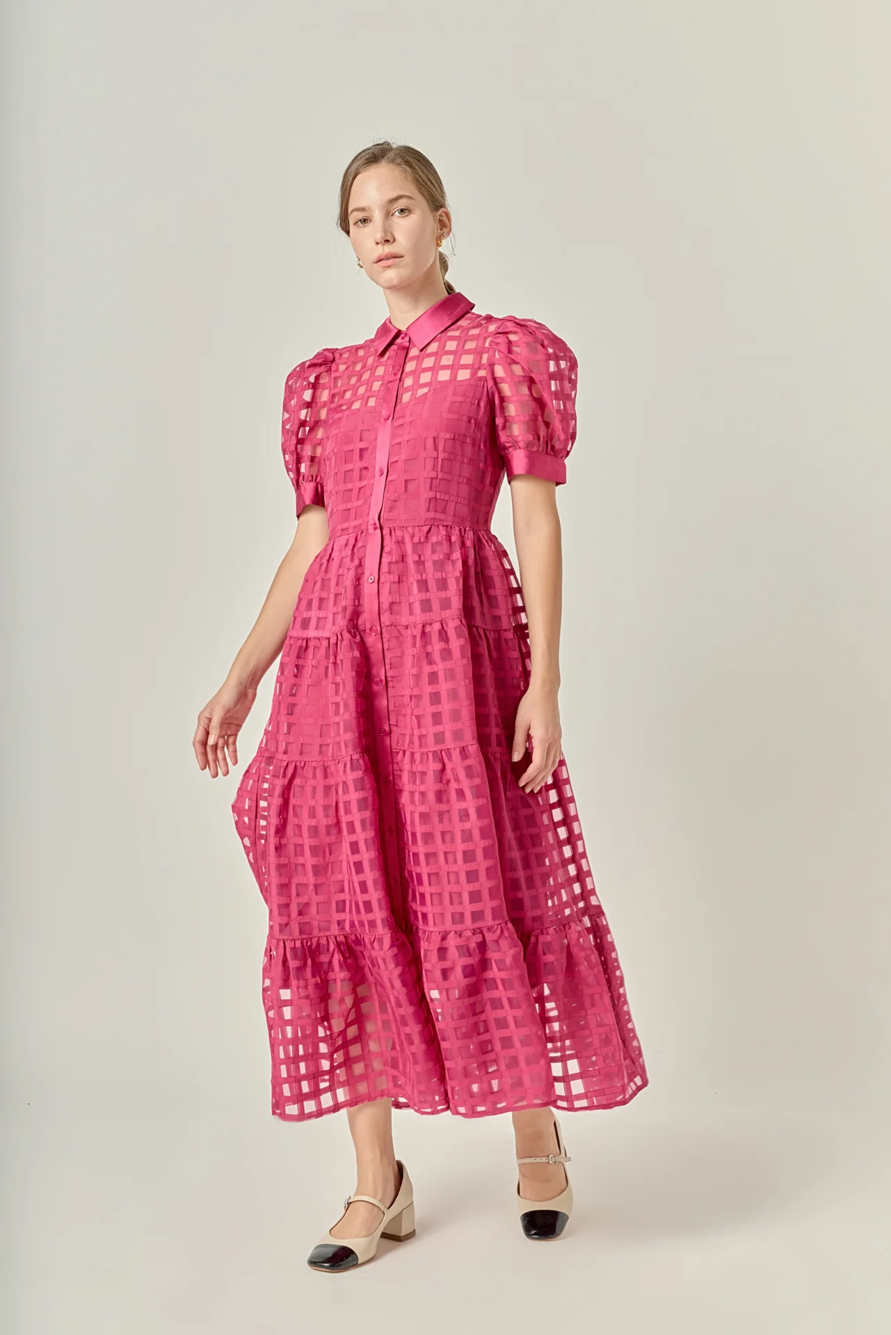Gridded Organza Tiered Maxi Dress - Image 72