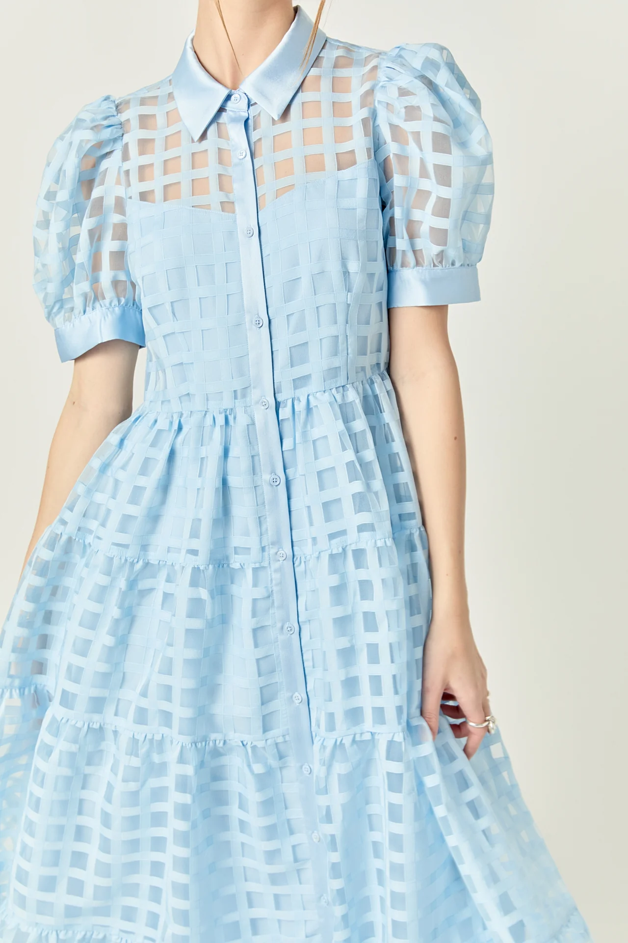 Gridded Organza Tiered Maxi Dress - Image 74