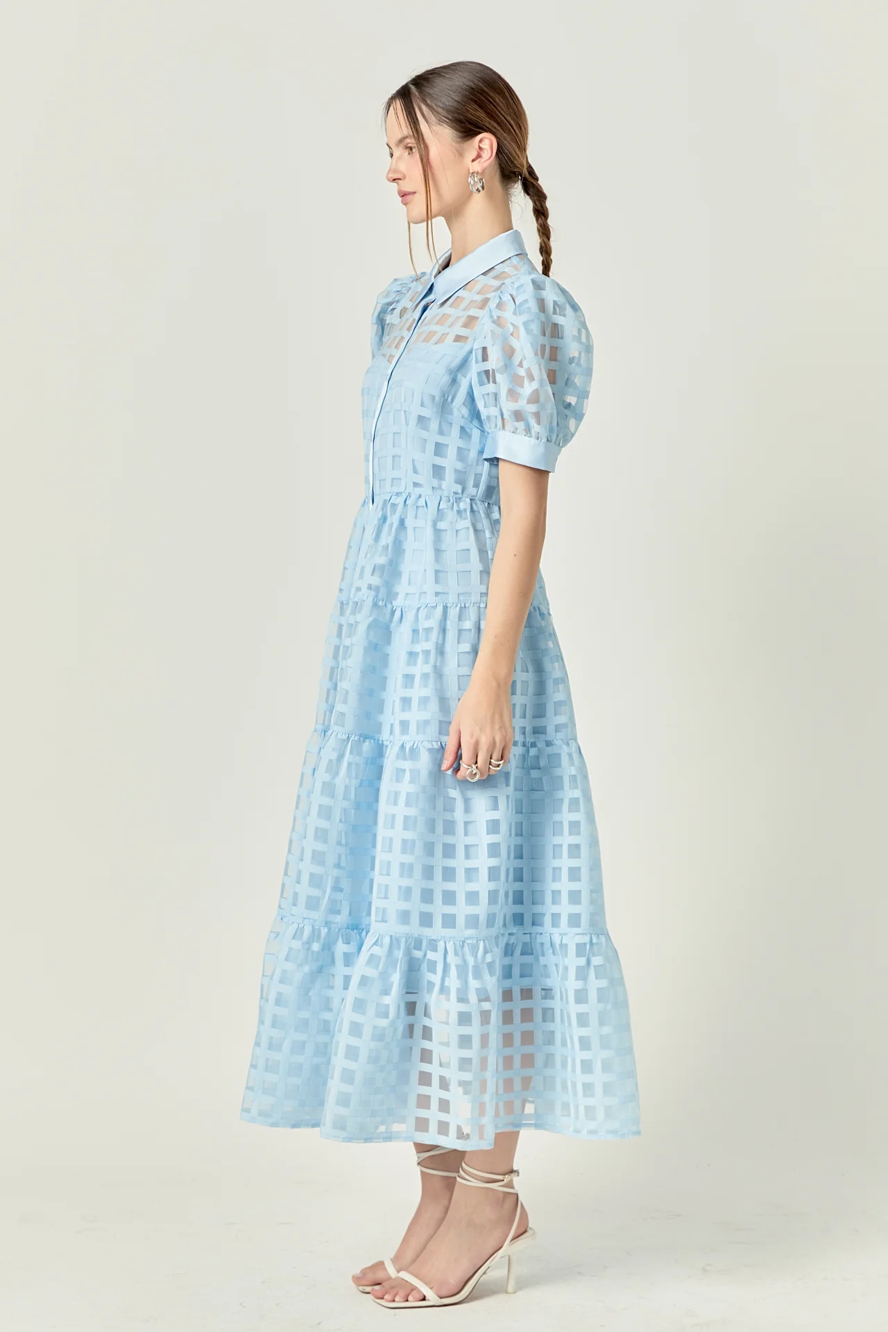 Gridded Organza Tiered Maxi Dress - Image 75