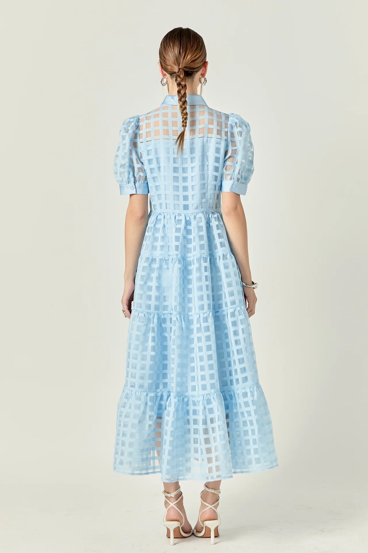 Gridded Organza Tiered Maxi Dress - Image 76