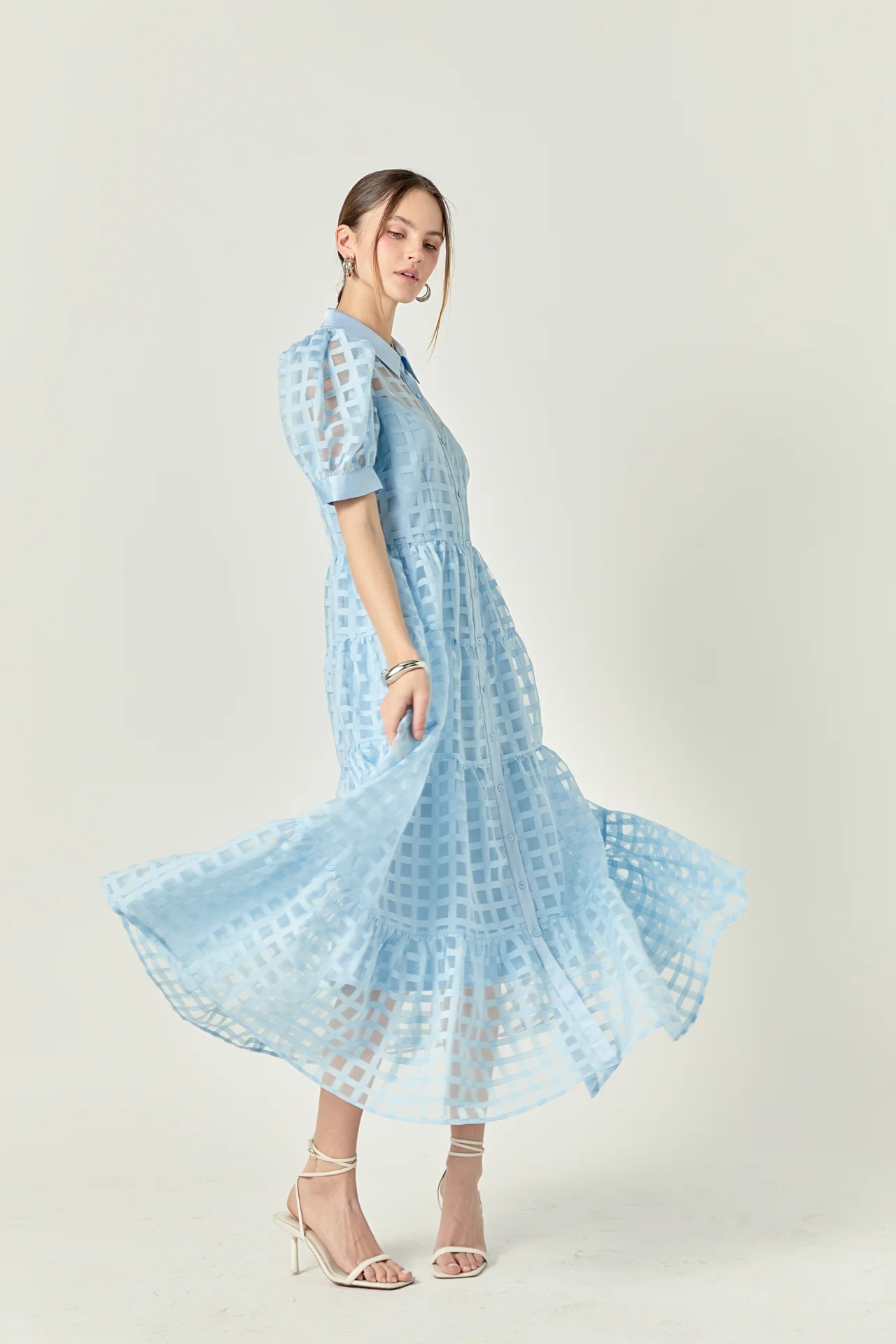 Gridded Organza Tiered Maxi Dress - Image 77