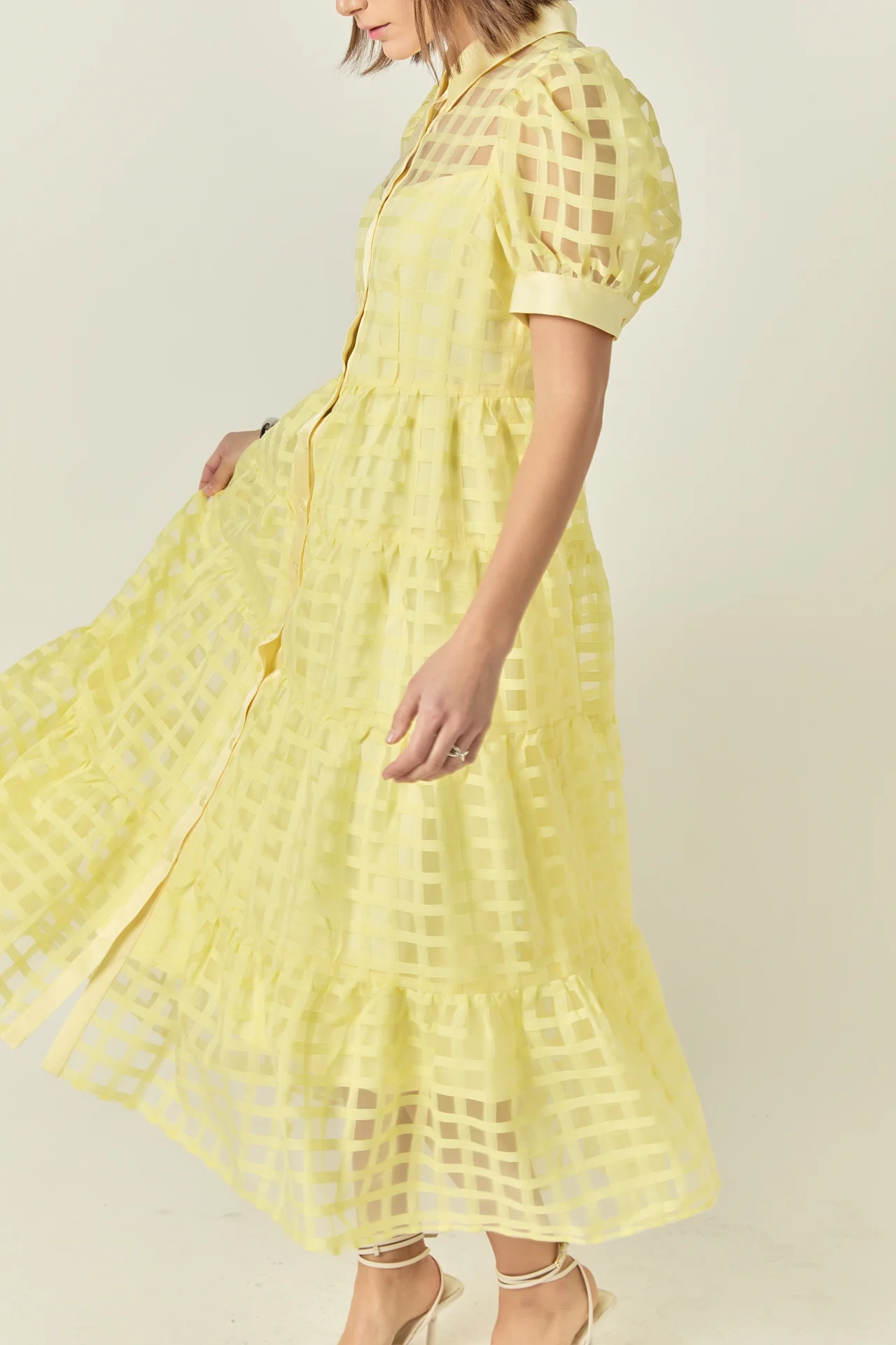 Gridded Organza Tiered Maxi Dress - Image 79
