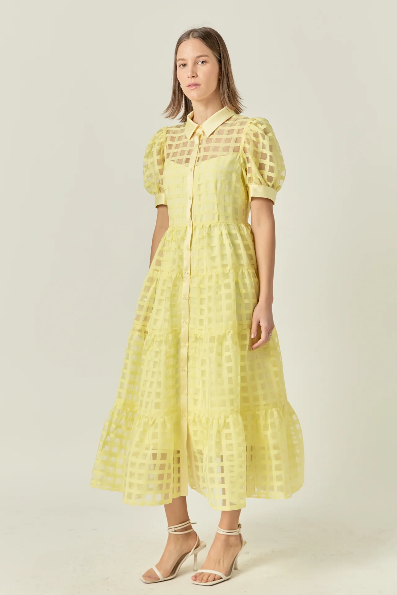 Gridded Organza Tiered Maxi Dress - Image 80