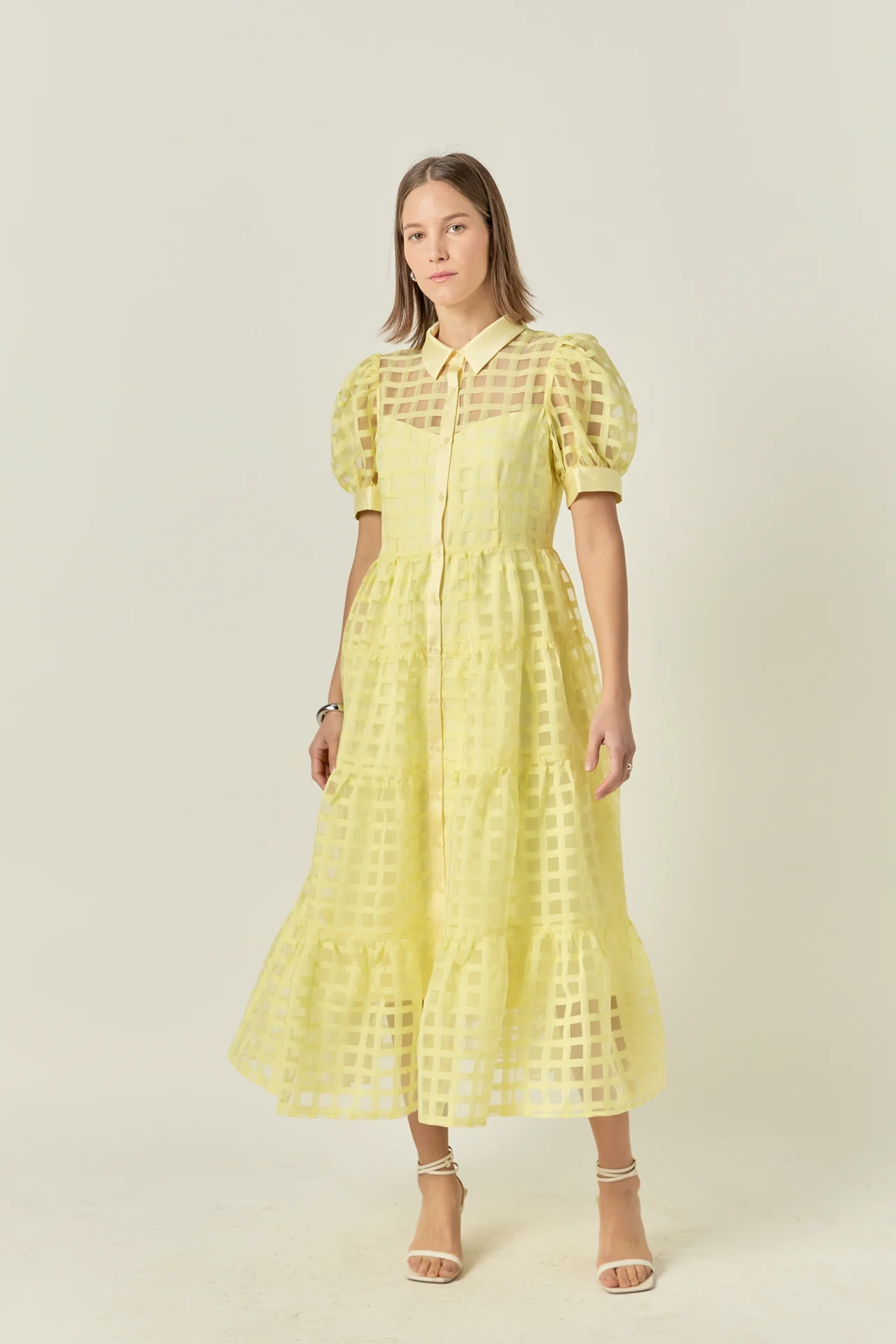 Gridded Organza Tiered Maxi Dress - Image 82