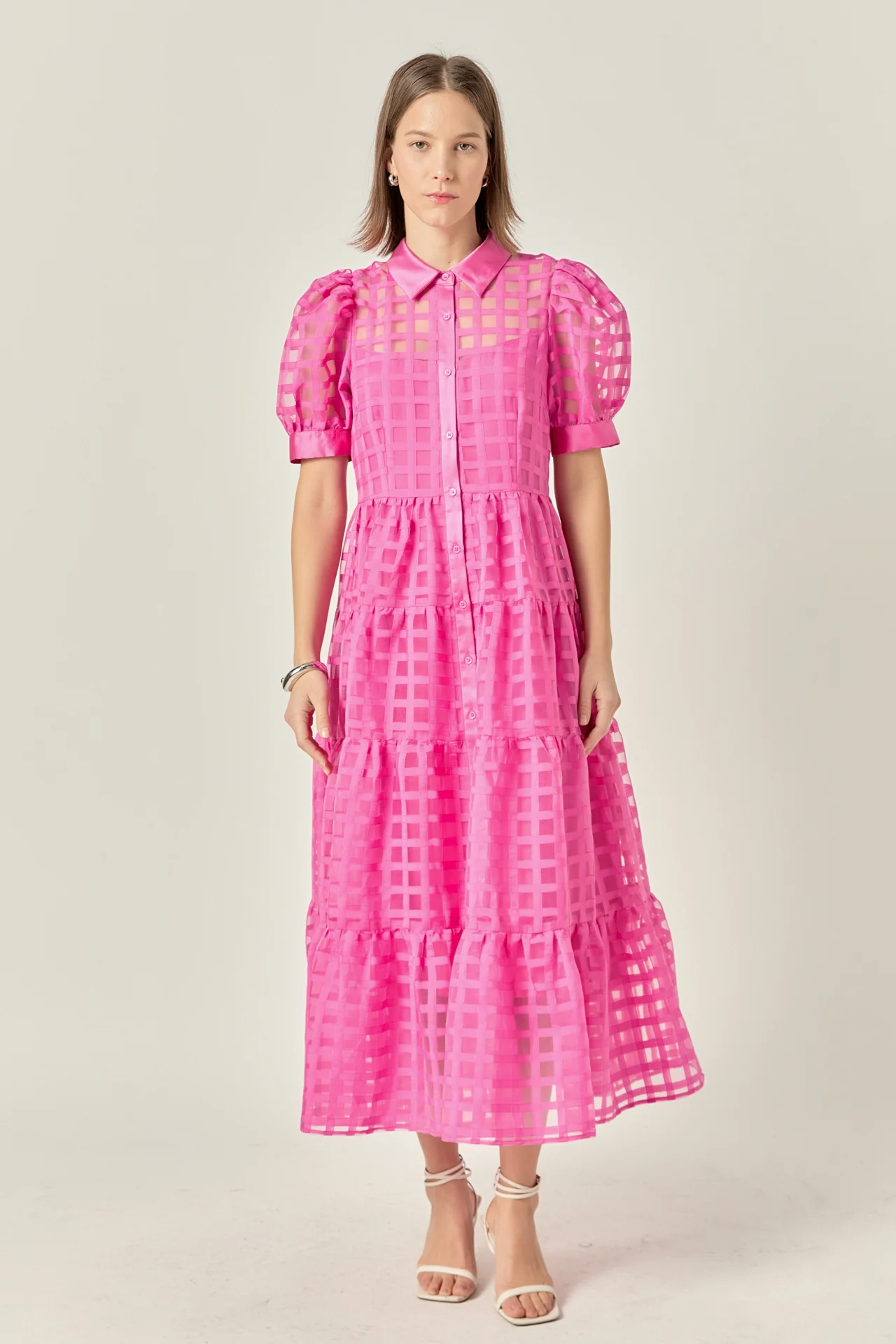 Gridded Organza Tiered Maxi Dress - Image 83