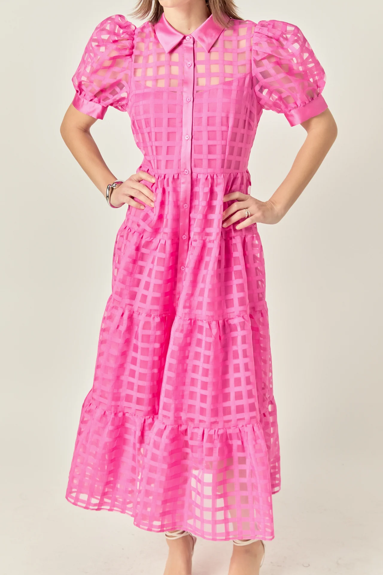 Gridded Organza Tiered Maxi Dress - Image 84