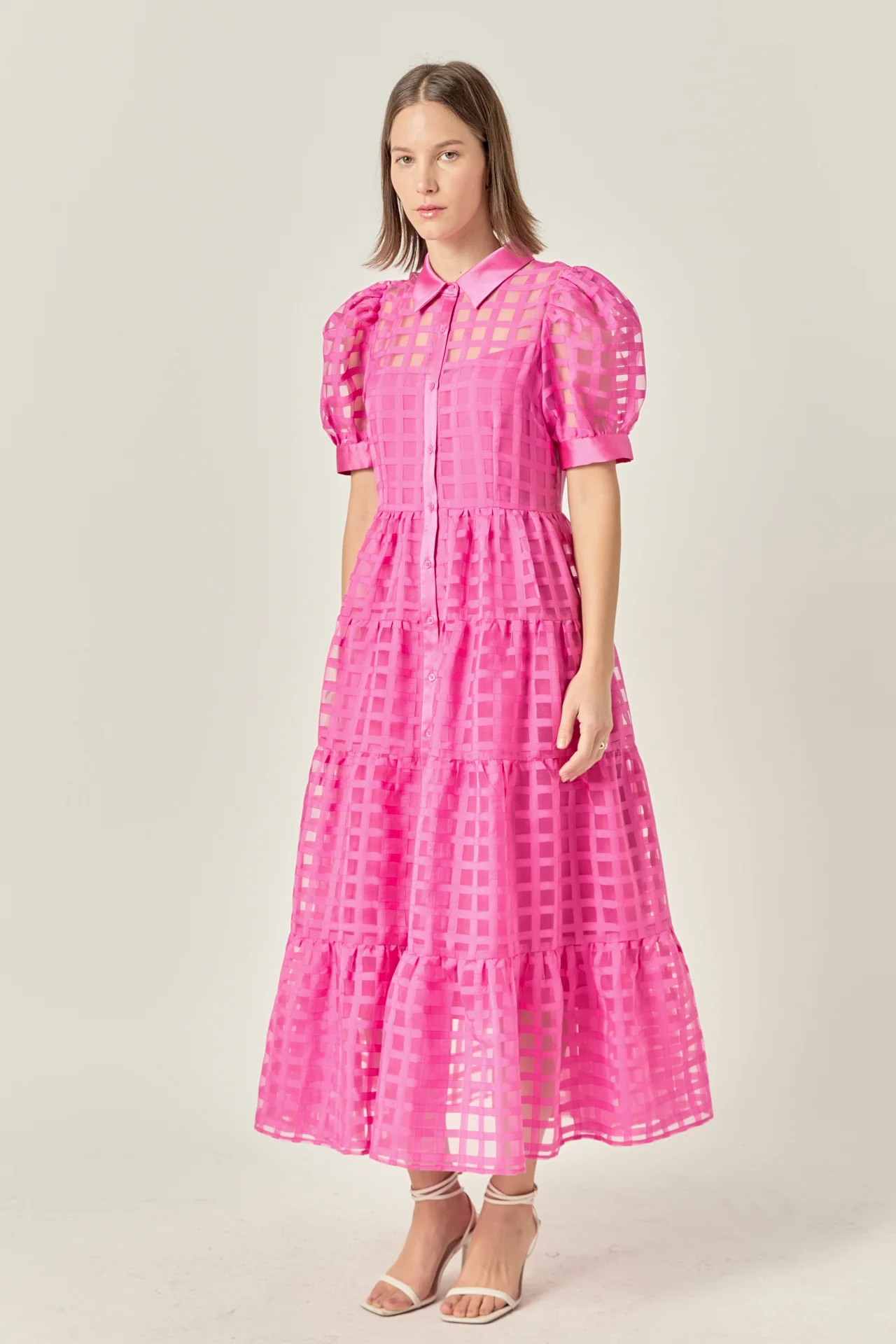 Gridded Organza Tiered Maxi Dress - Image 85