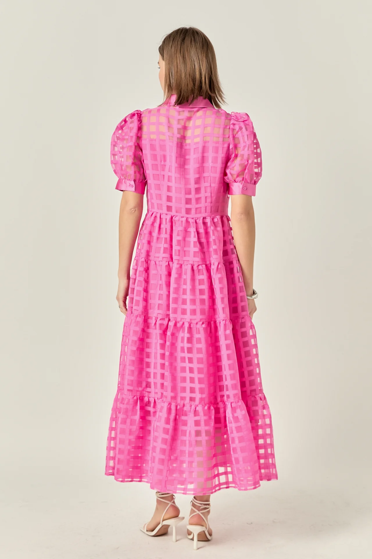 Gridded Organza Tiered Maxi Dress - Image 86