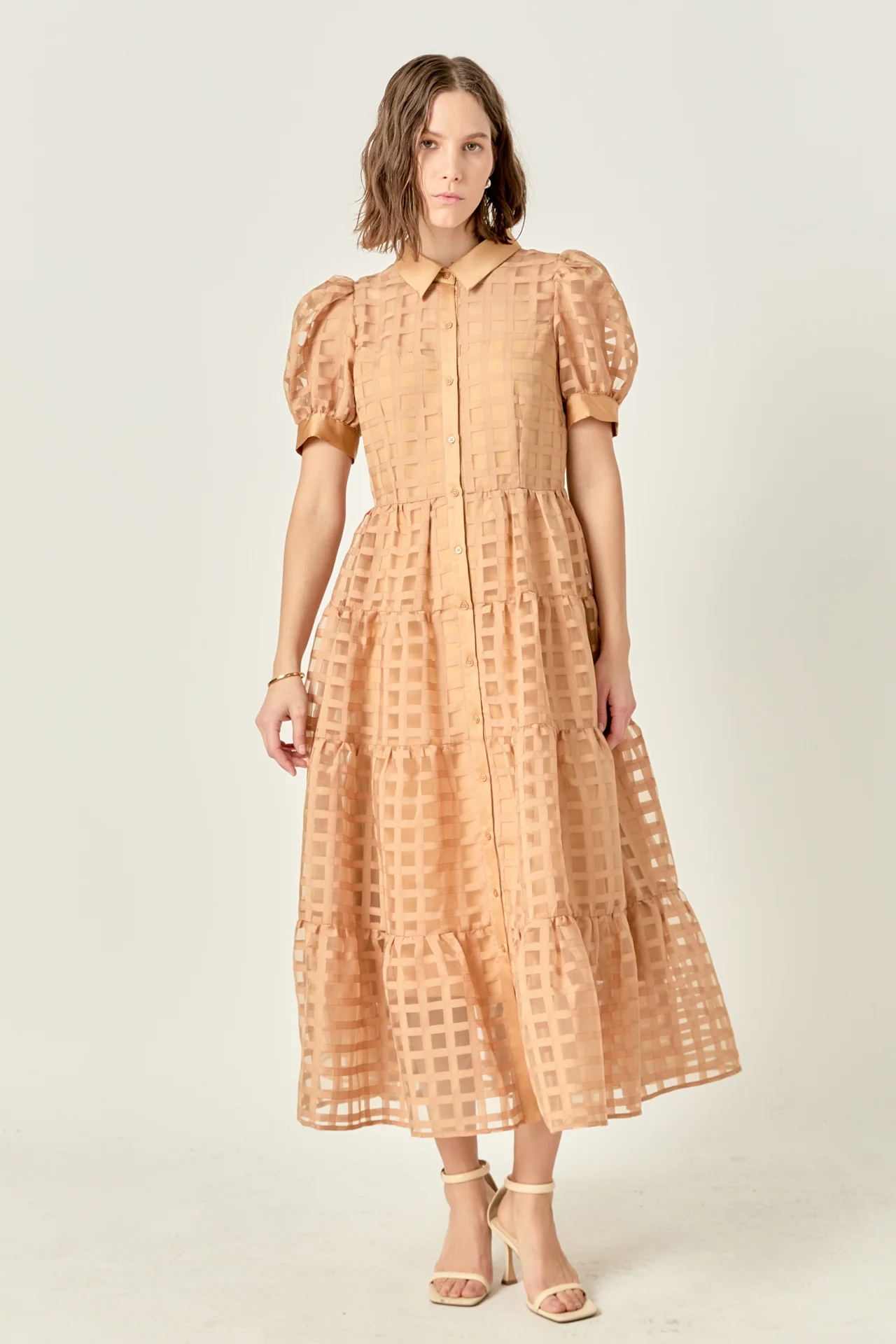 Gridded Organza Tiered Maxi Dress - Image 88
