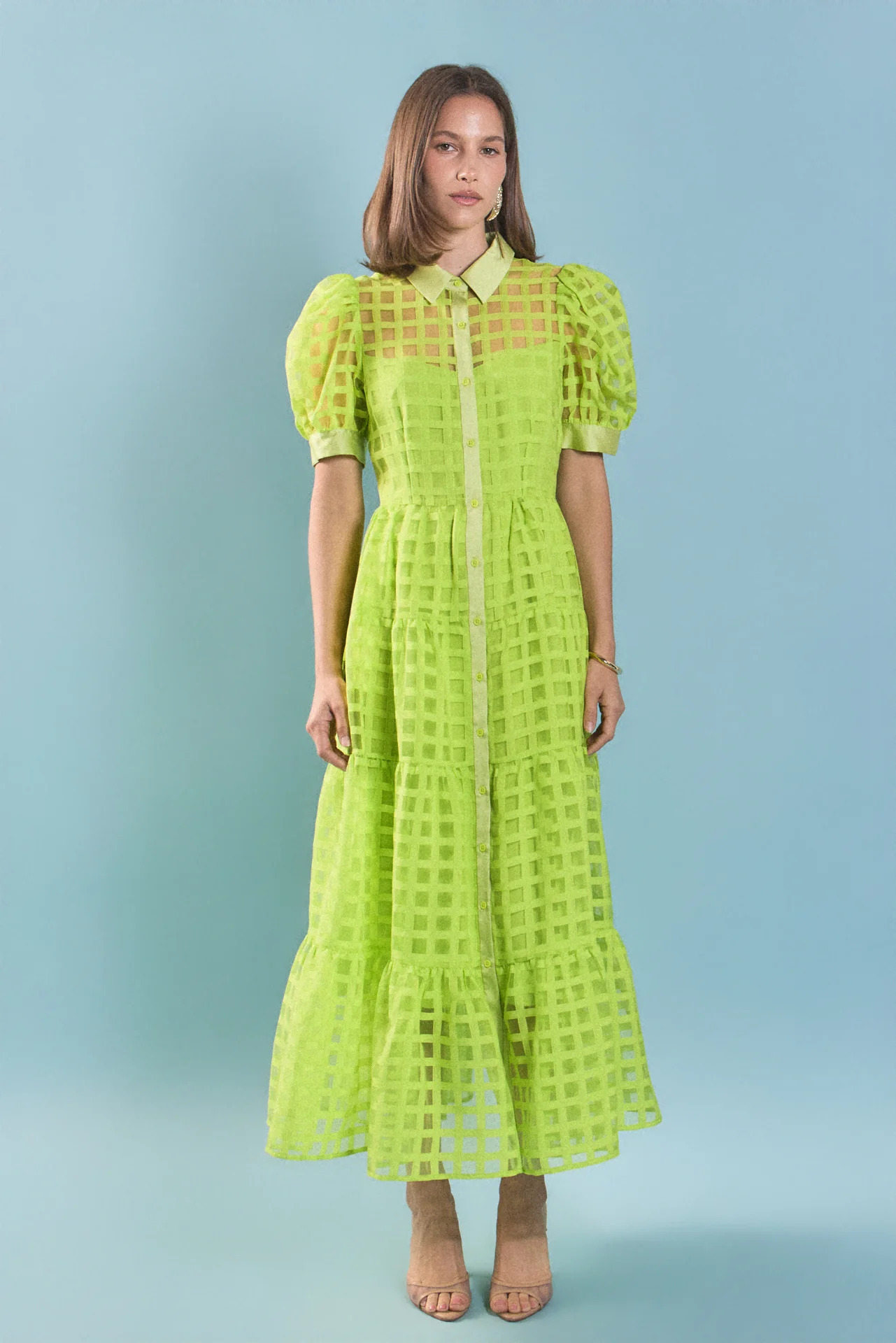 Gridded Organza Tiered Maxi Dress - Image 9