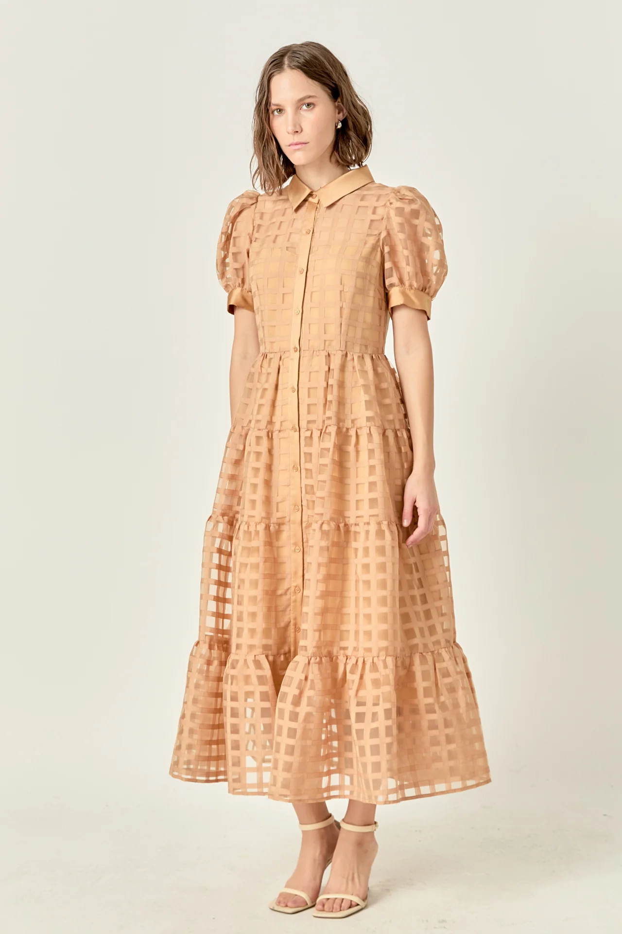 Gridded Organza Tiered Maxi Dress - Image 90