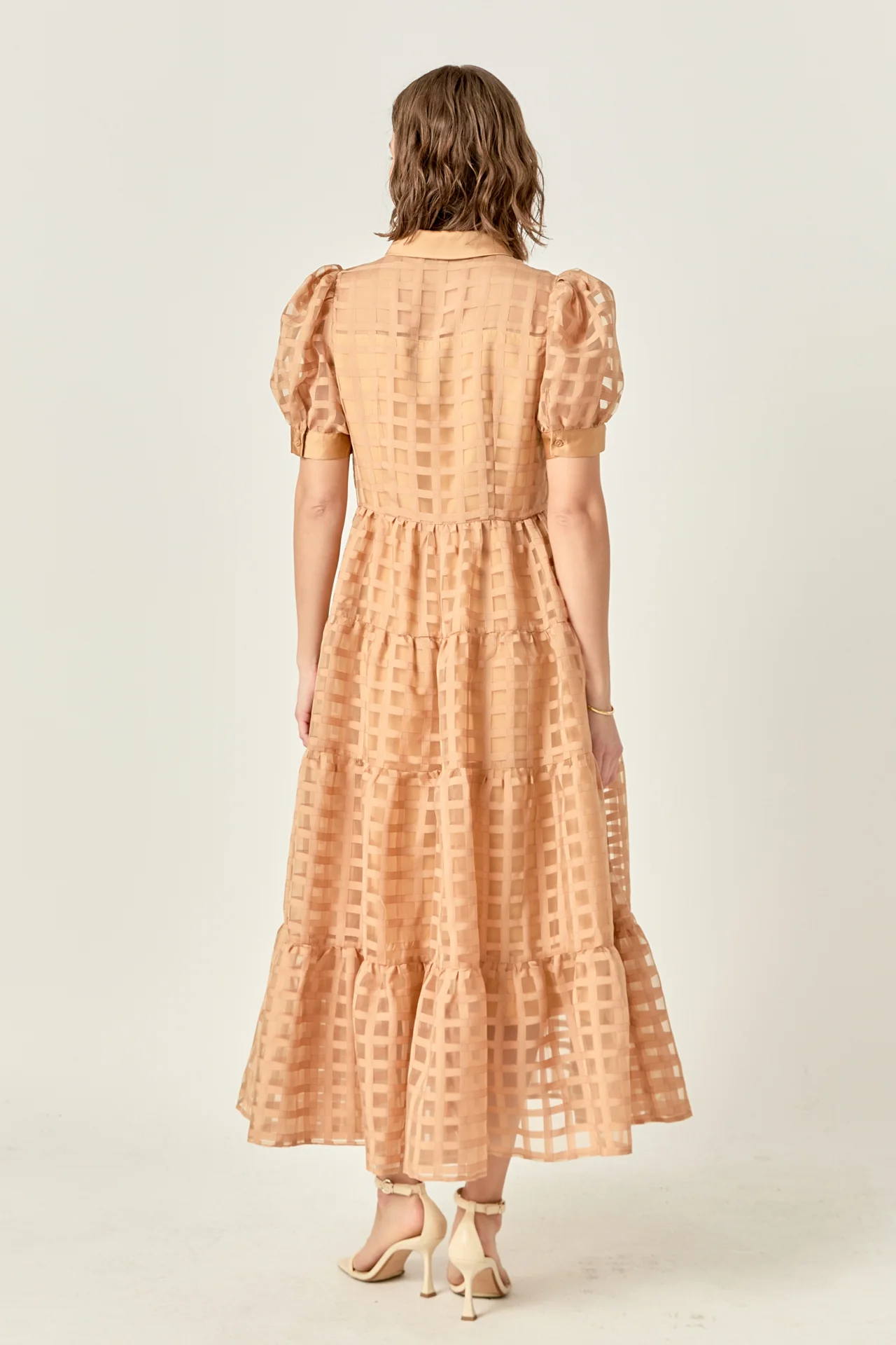 Gridded Organza Tiered Maxi Dress - Image 91