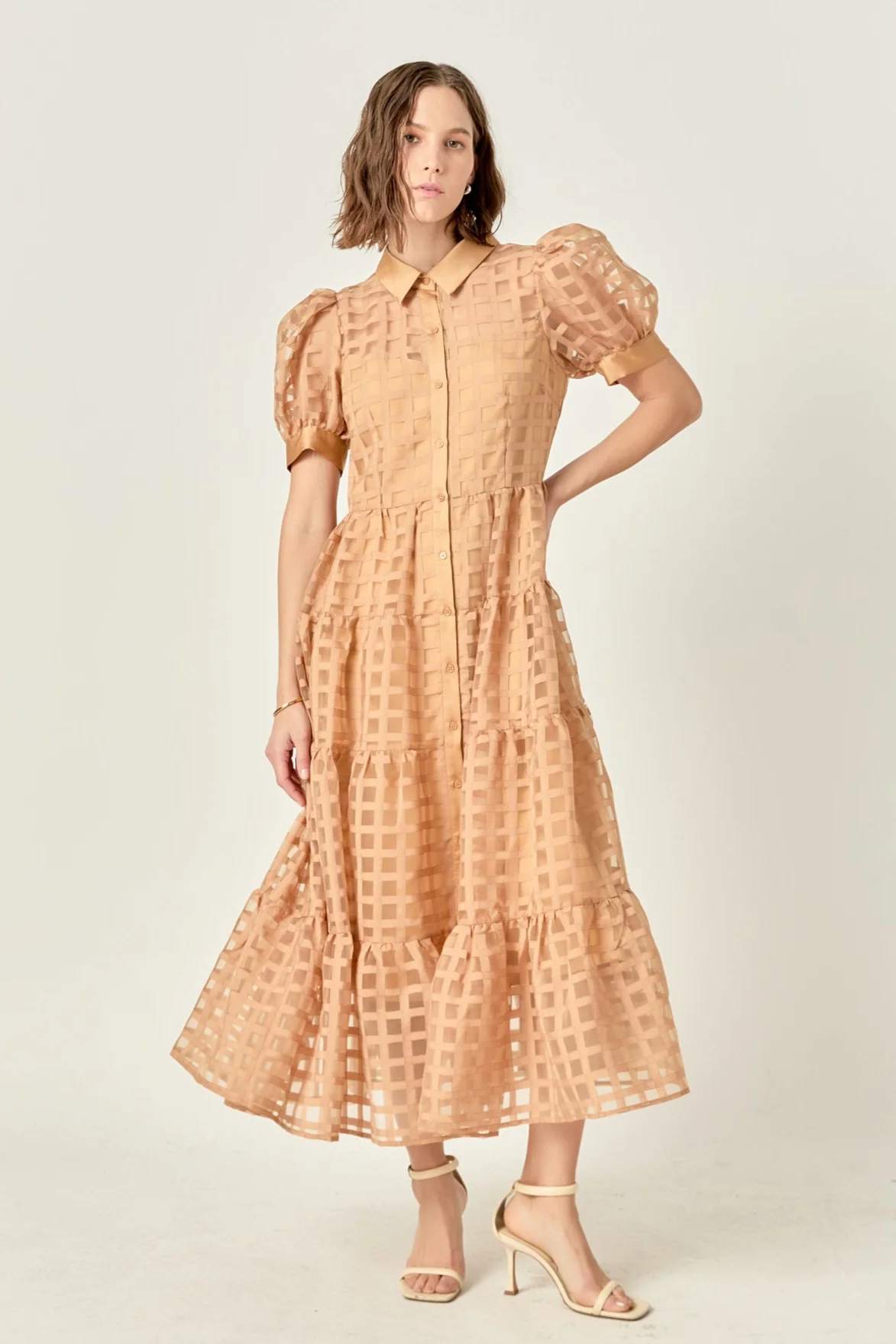 Gridded Organza Tiered Maxi Dress - Image 92