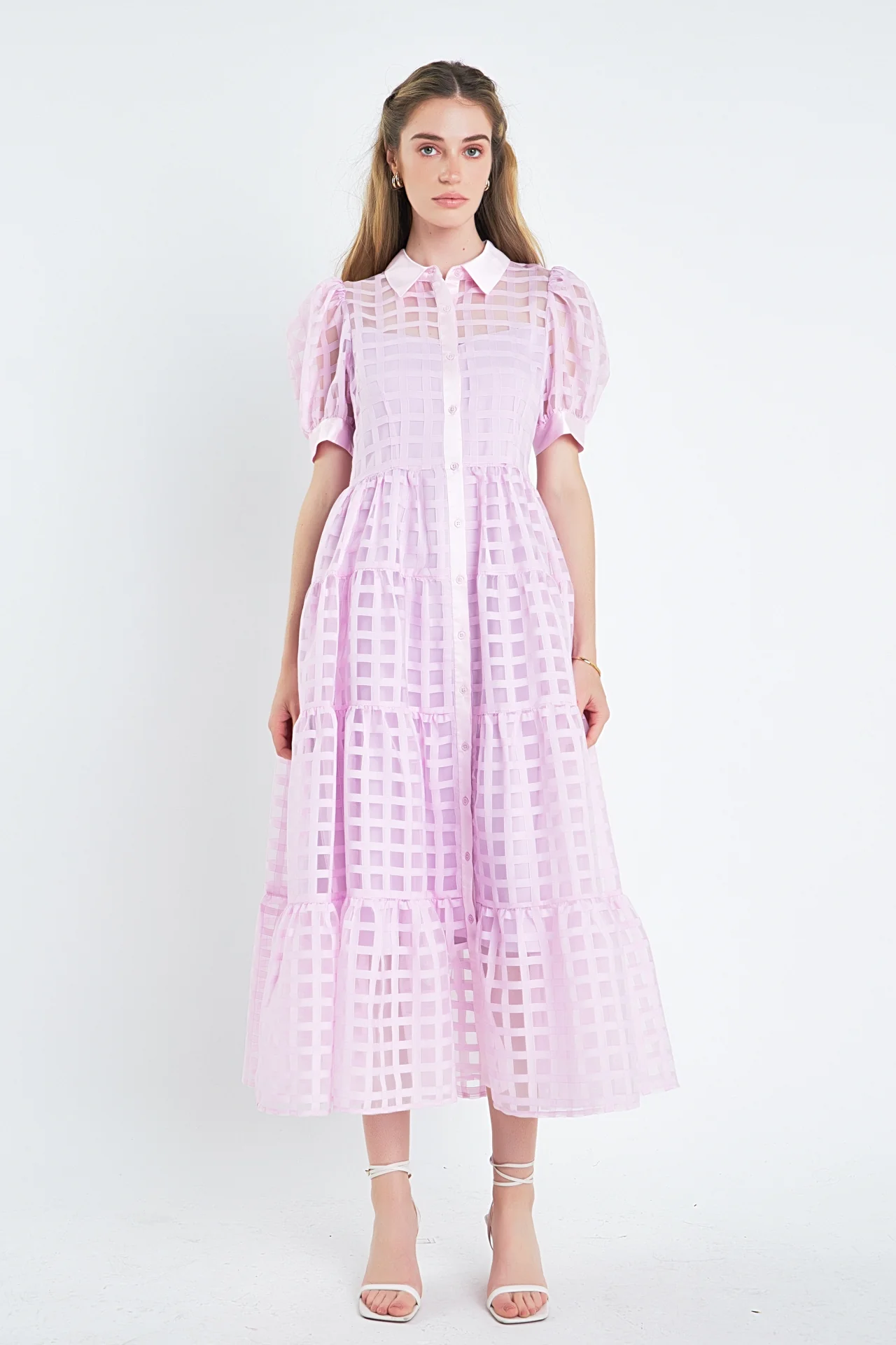 Gridded Organza Tiered Maxi Dress - Image 93