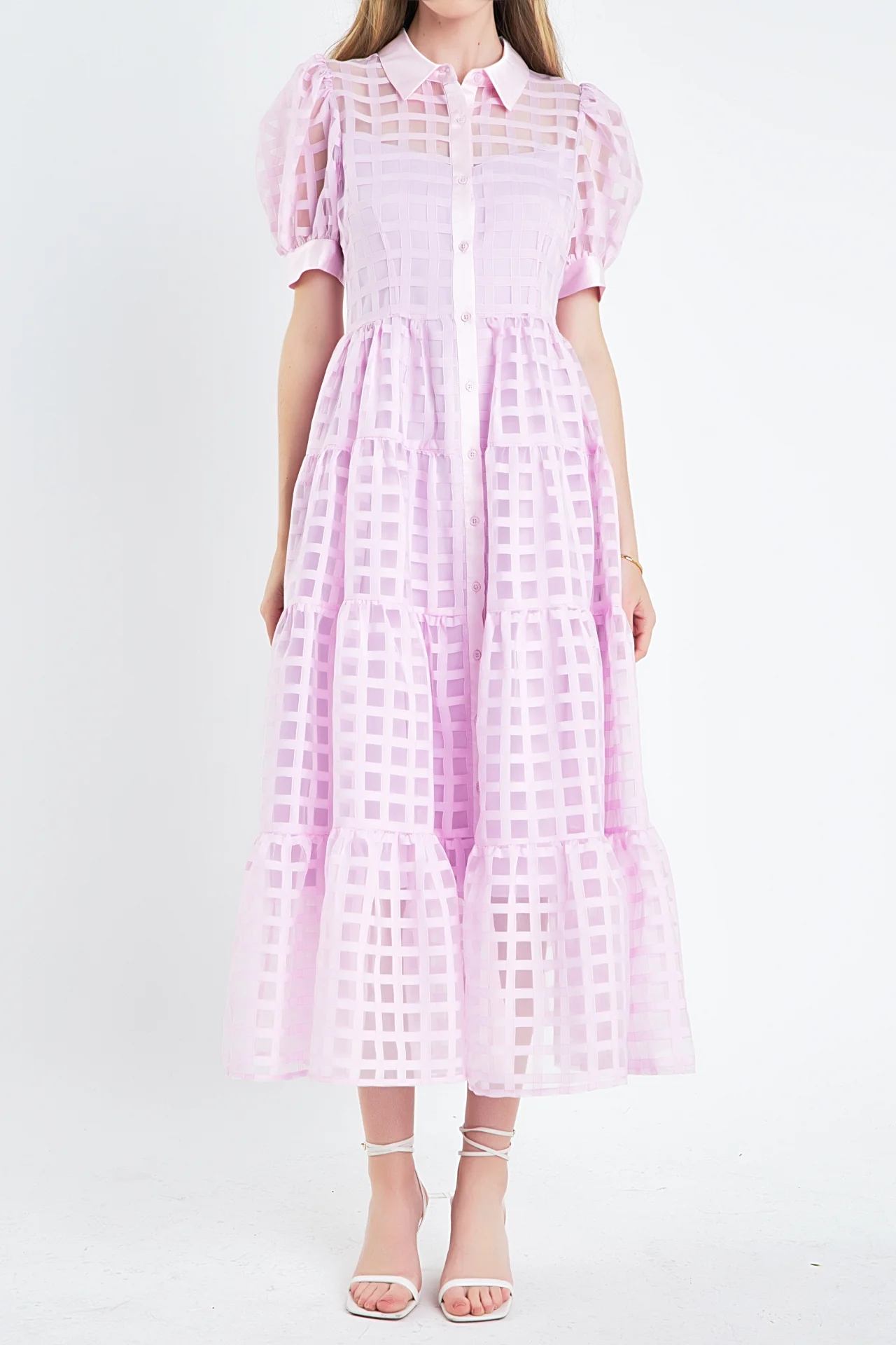 Gridded Organza Tiered Maxi Dress - Image 94