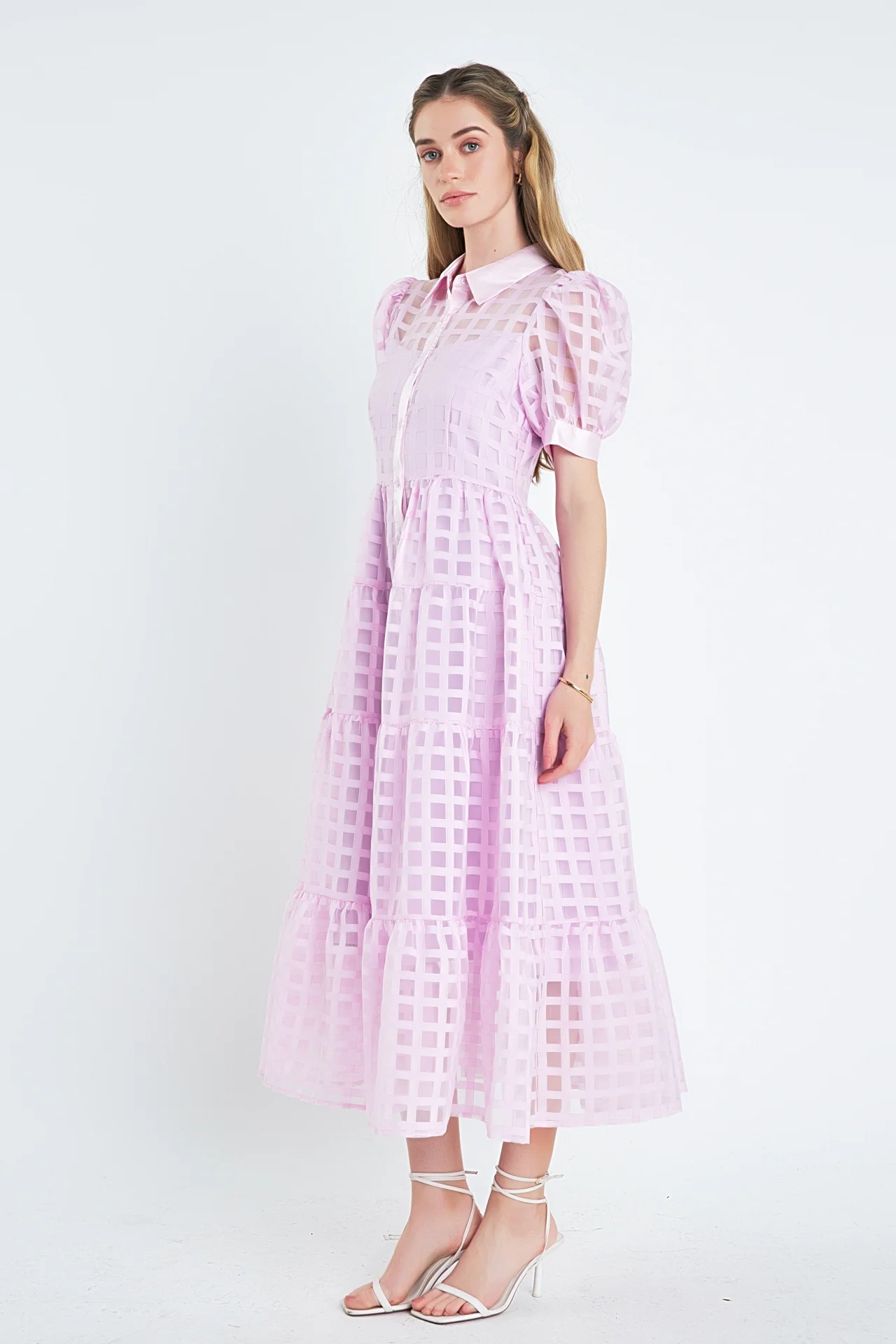 Gridded Organza Tiered Maxi Dress - Image 95