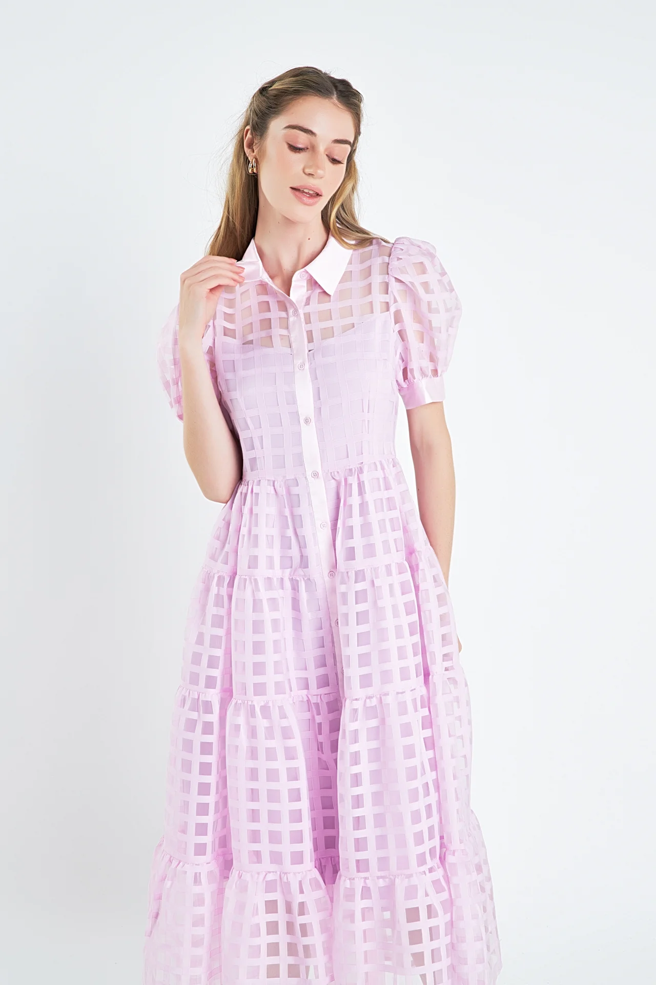 Gridded Organza Tiered Maxi Dress - Image 97