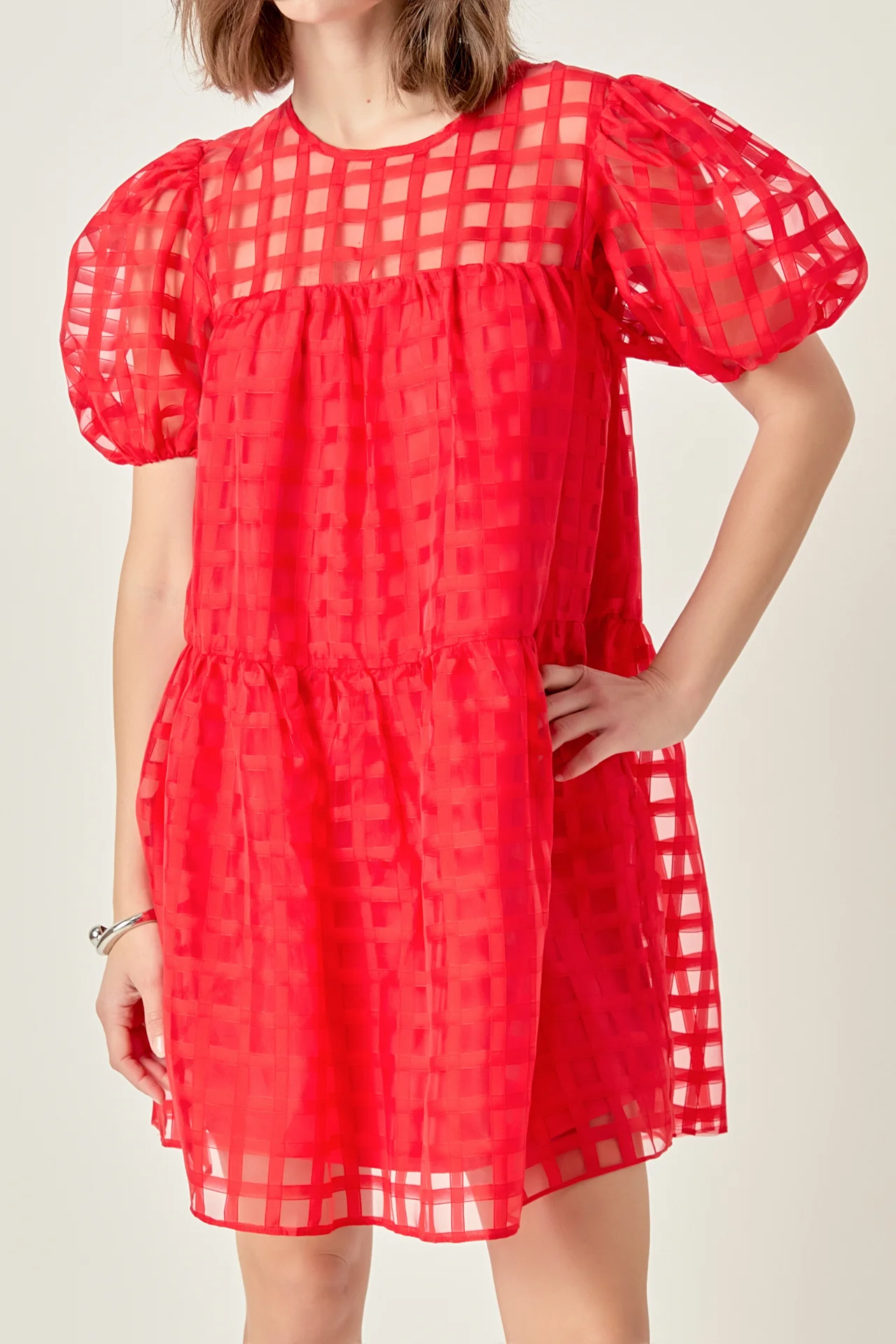 Gridded Organza Mini Dress - Image 12