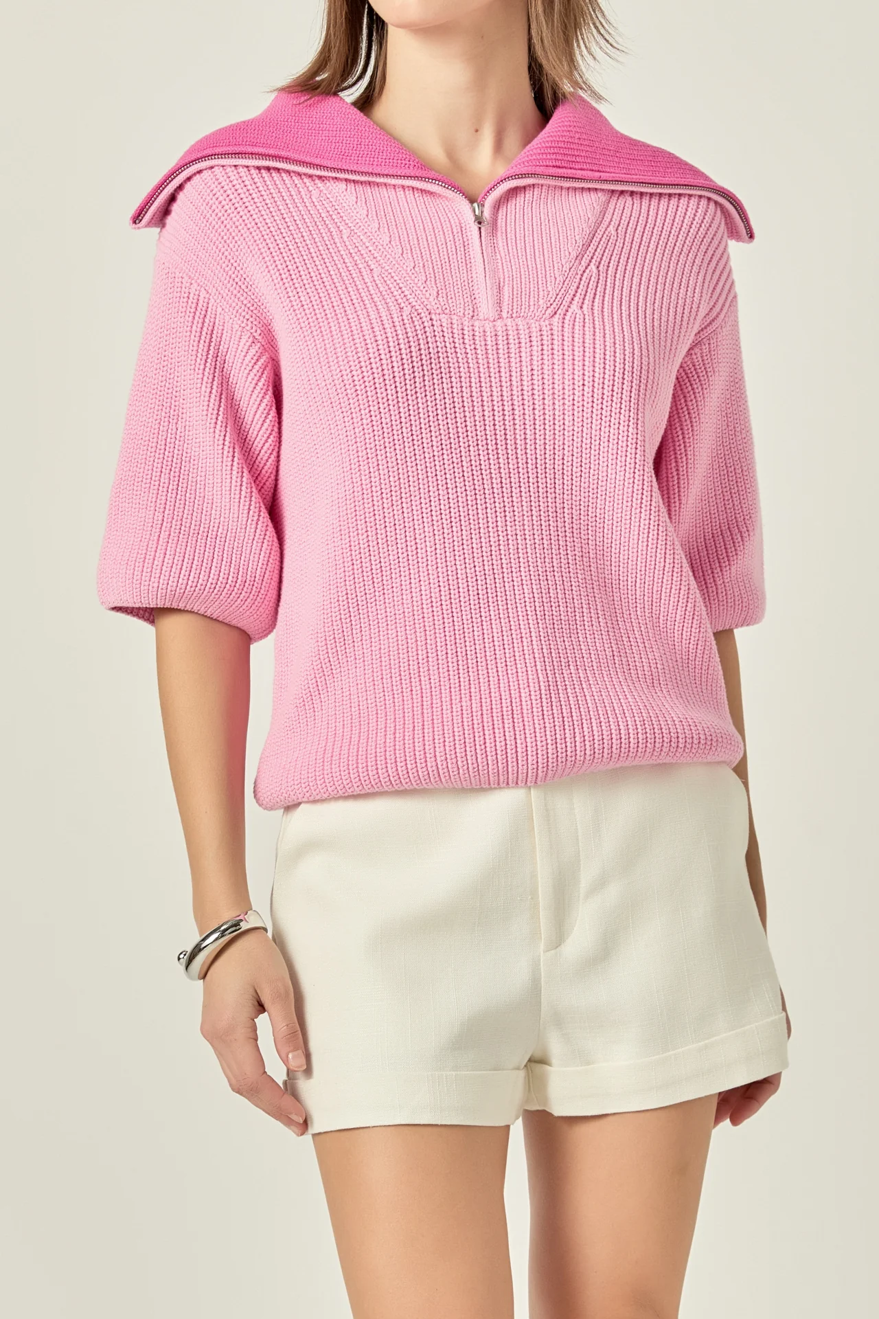 Half-Zip Collared Knit Top - Image 2