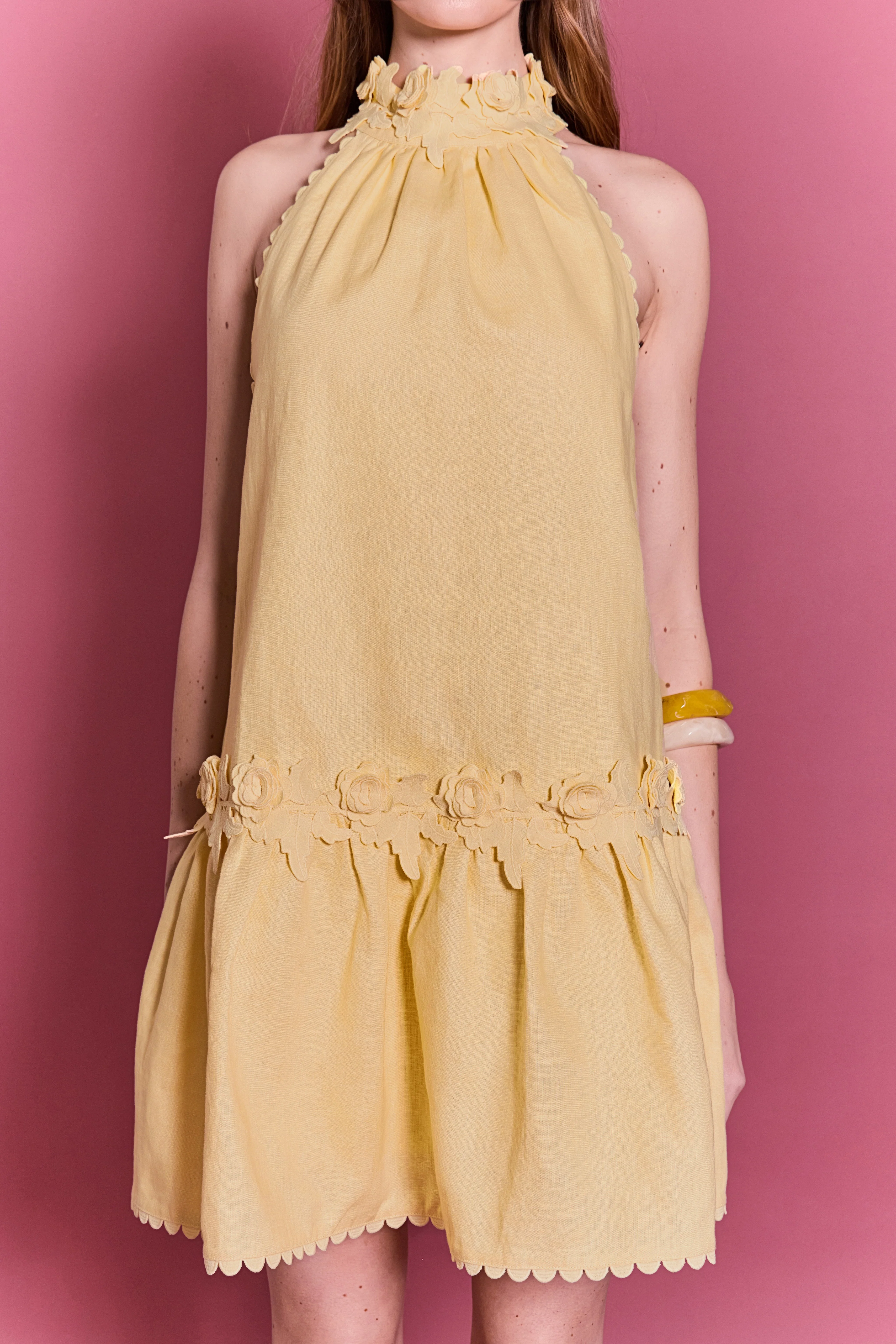 Scalloped Halter Linen Mini Dress - Image 2