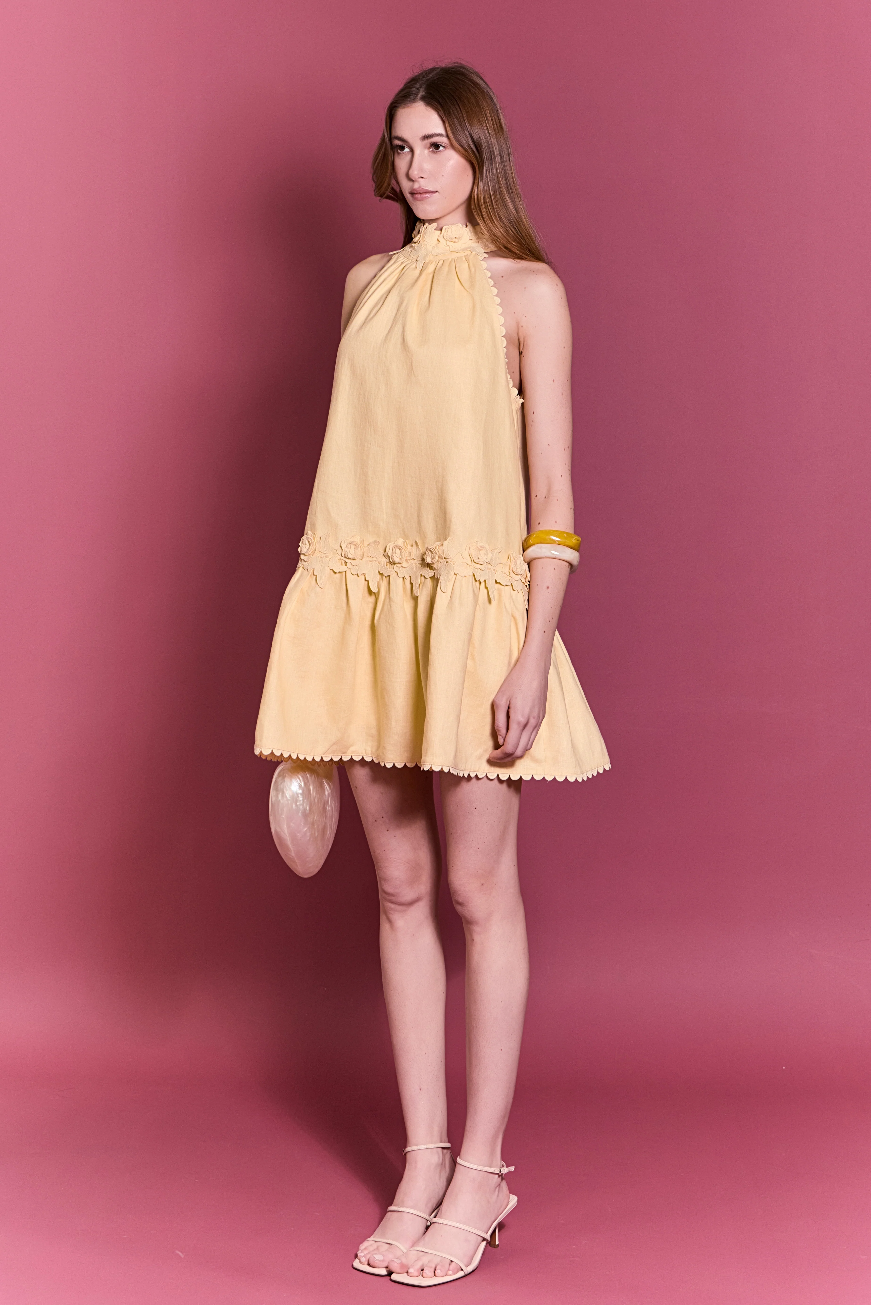 Scalloped Halter Linen Mini Dress - Image 5