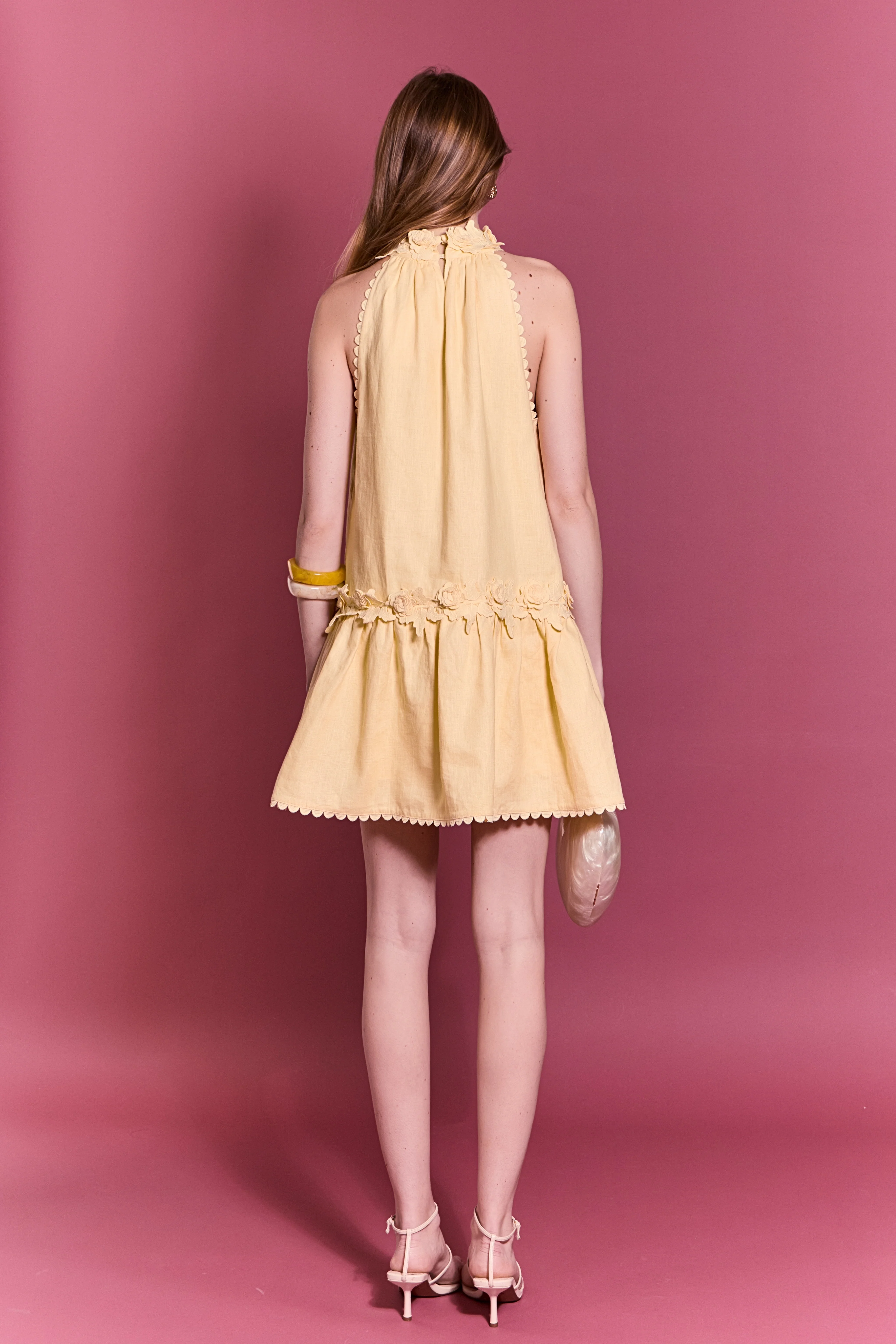 Scalloped Halter Linen Mini Dress - Image 6