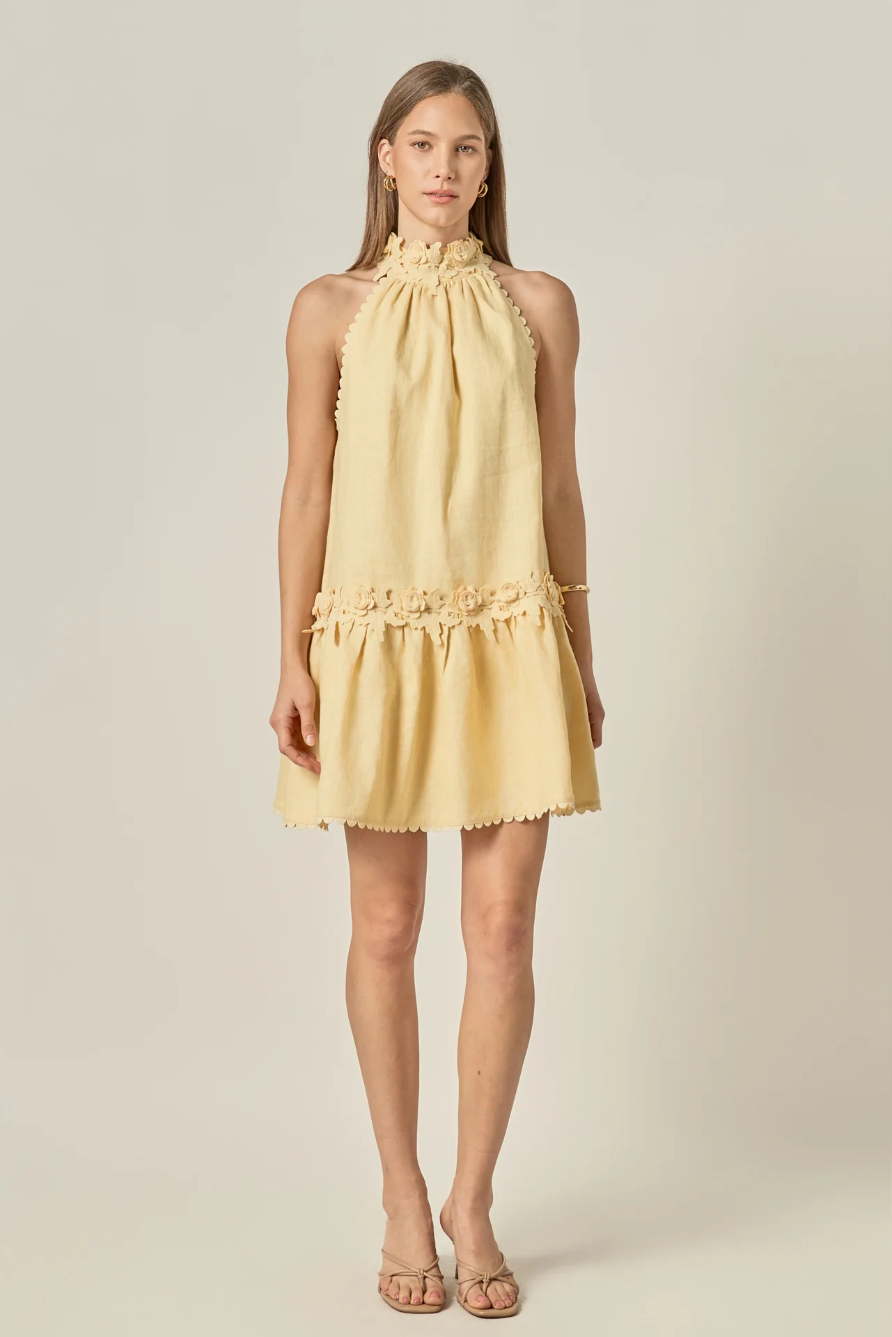 Scalloped Halter Linen Mini Dress - Image 9