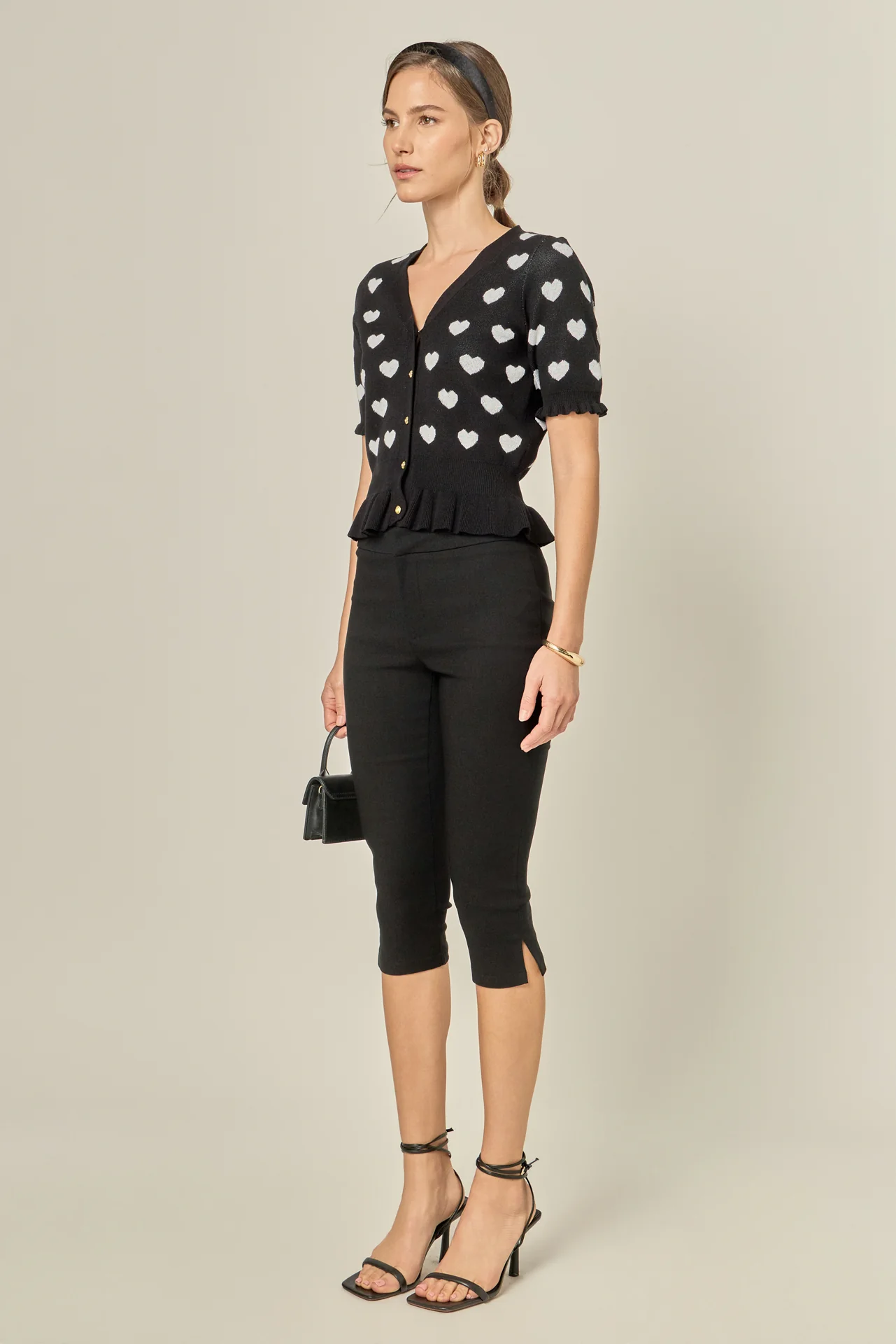 Heart Print Puff Sleeve Cardigan - Image 4