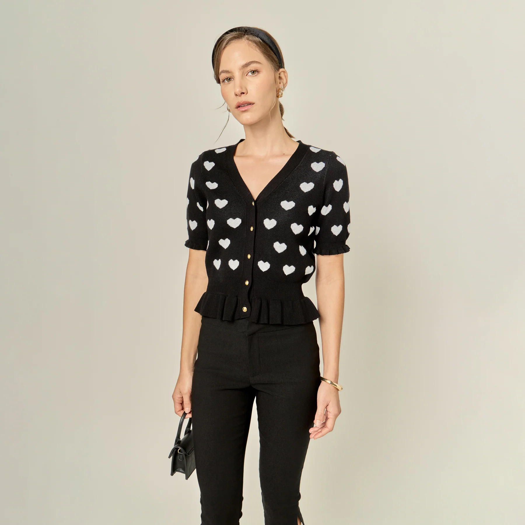 Heart Print Puff Sleeve Cardigan - Image 7