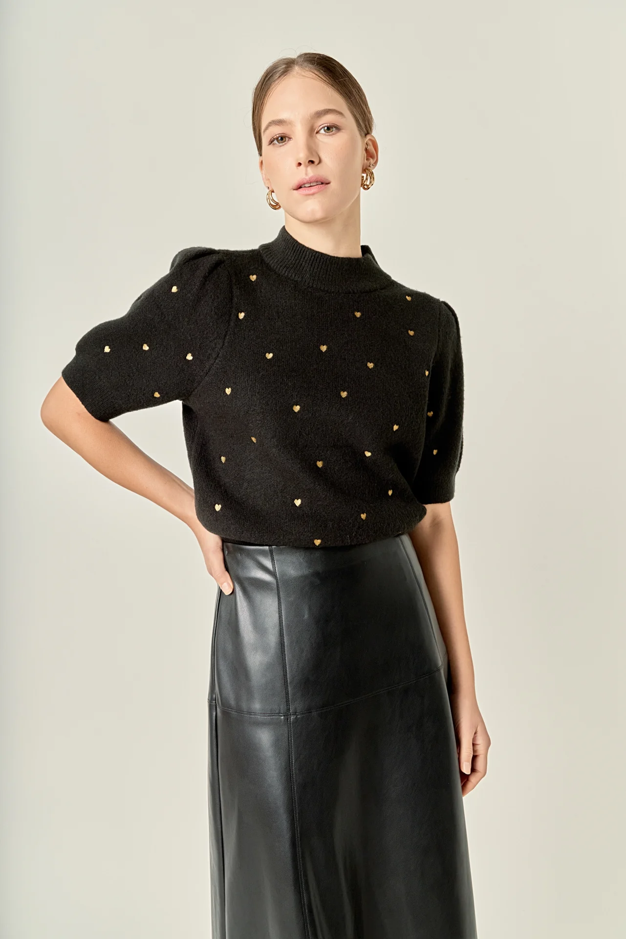 Heart-Embroidered Puff Sleeve Knit - Image 10
