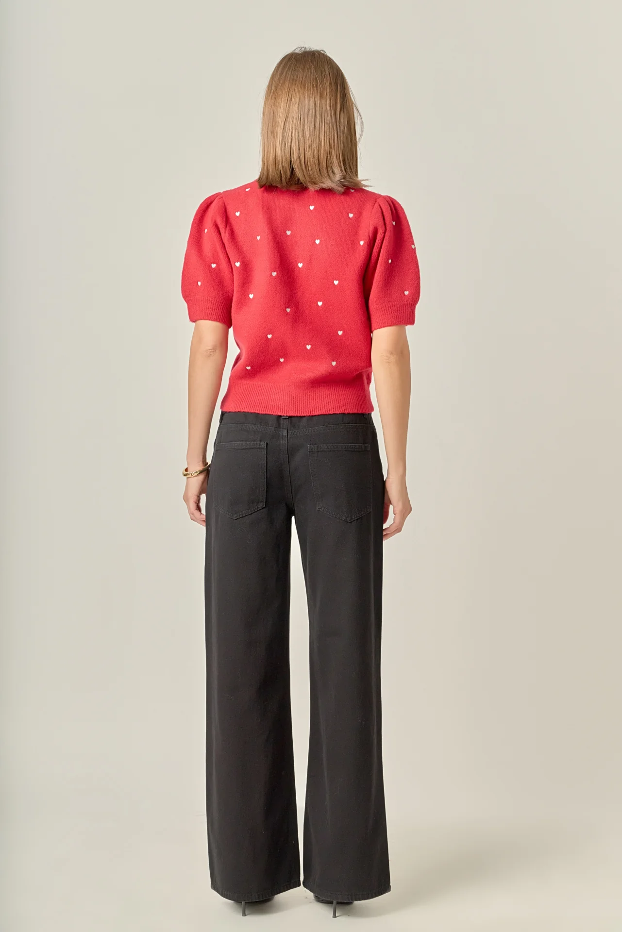 Heart-Embroidered Puff Sleeve Knit - Image 4