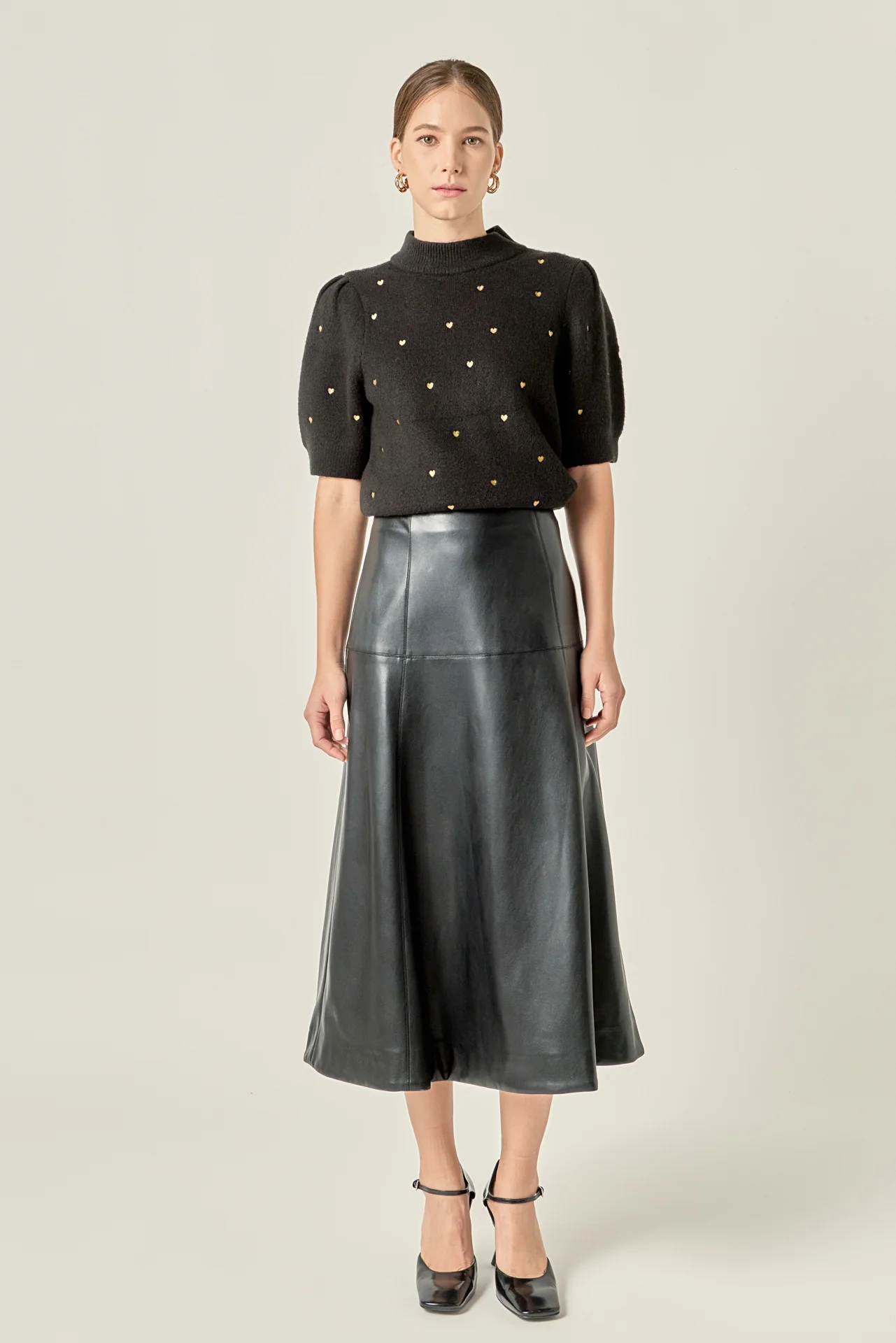Heart-Embroidered Puff Sleeve Knit - Image 6