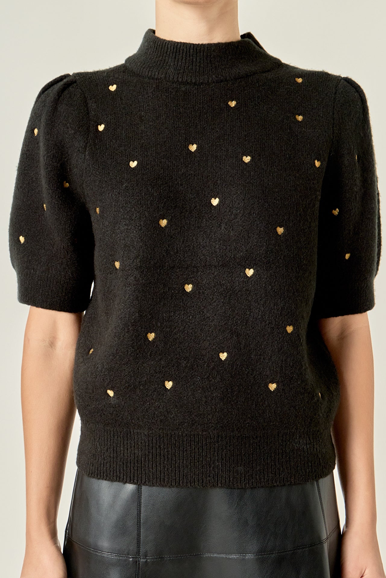 Heart-Embroidered Puff Sleeve Knit - Image 7
