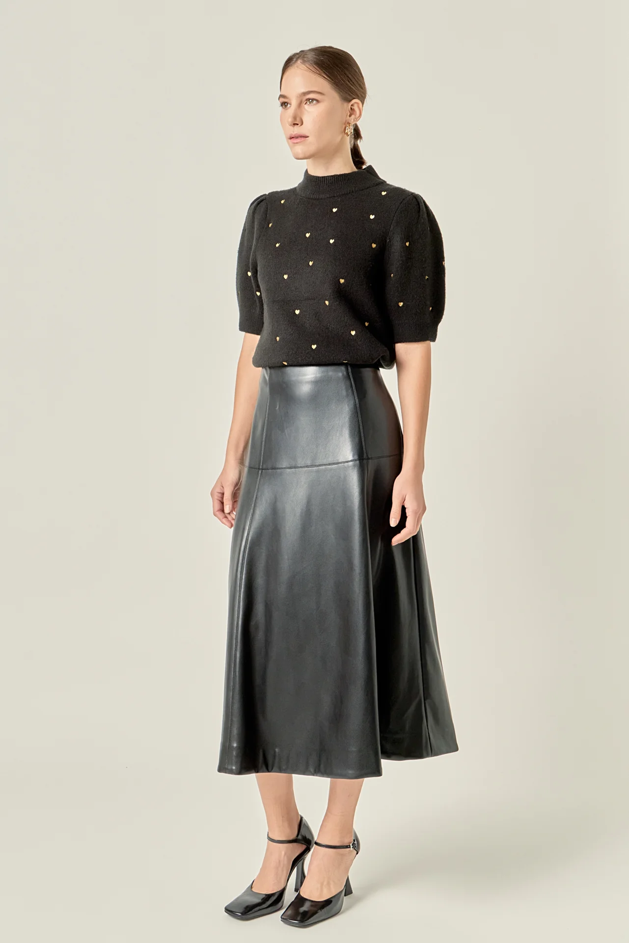 Heart-Embroidered Puff Sleeve Knit - Image 8