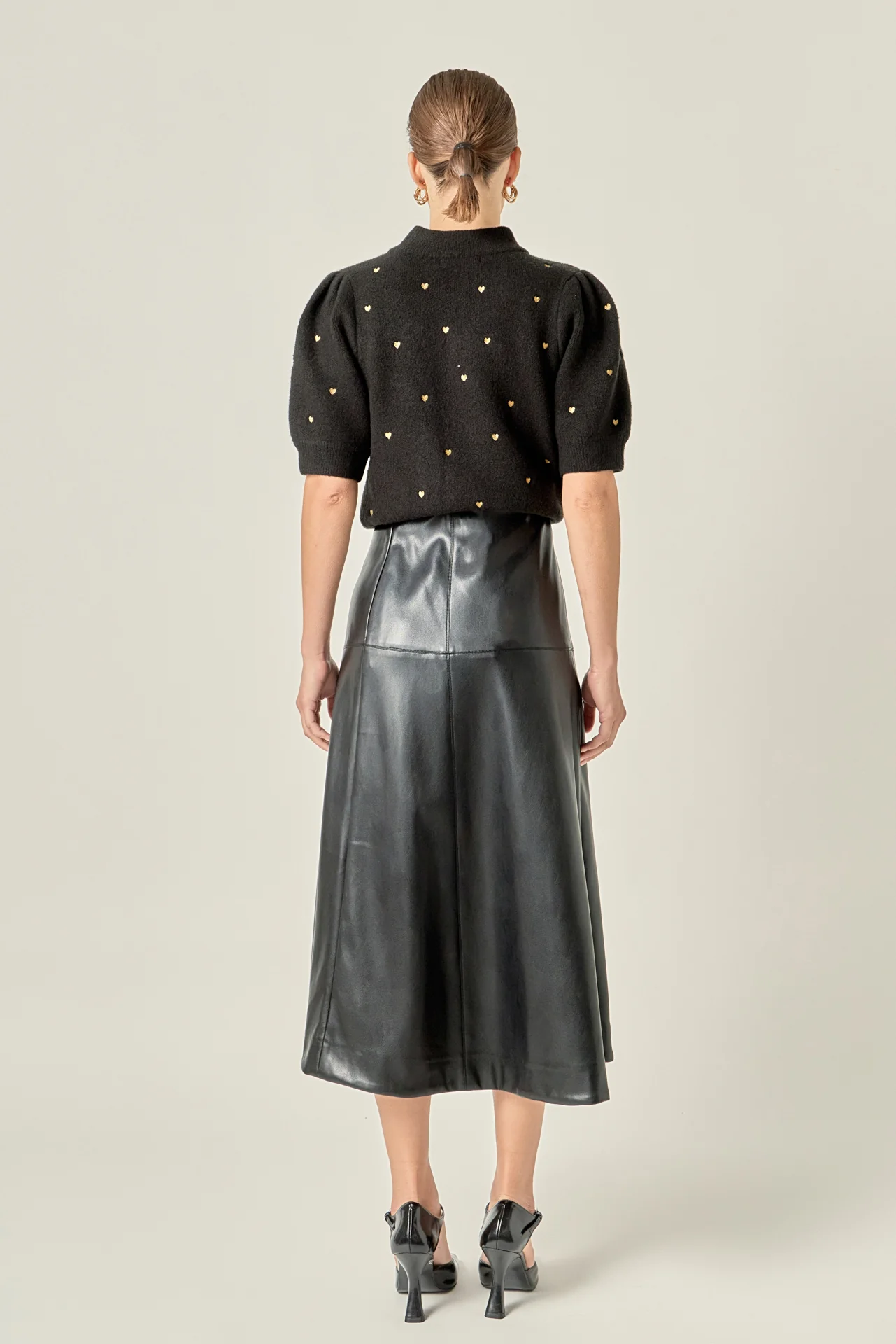 Heart-Embroidered Puff Sleeve Knit - Image 9